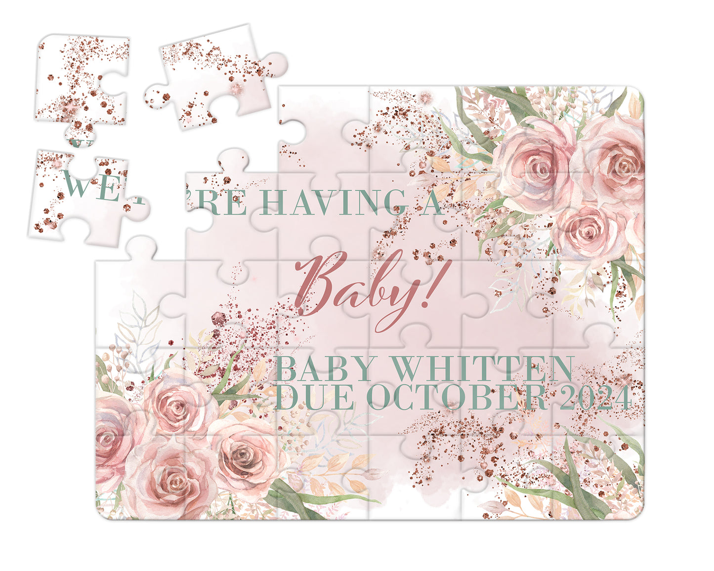 Boho Pink, 30pce Wooden Puzzle, Baby Announcement