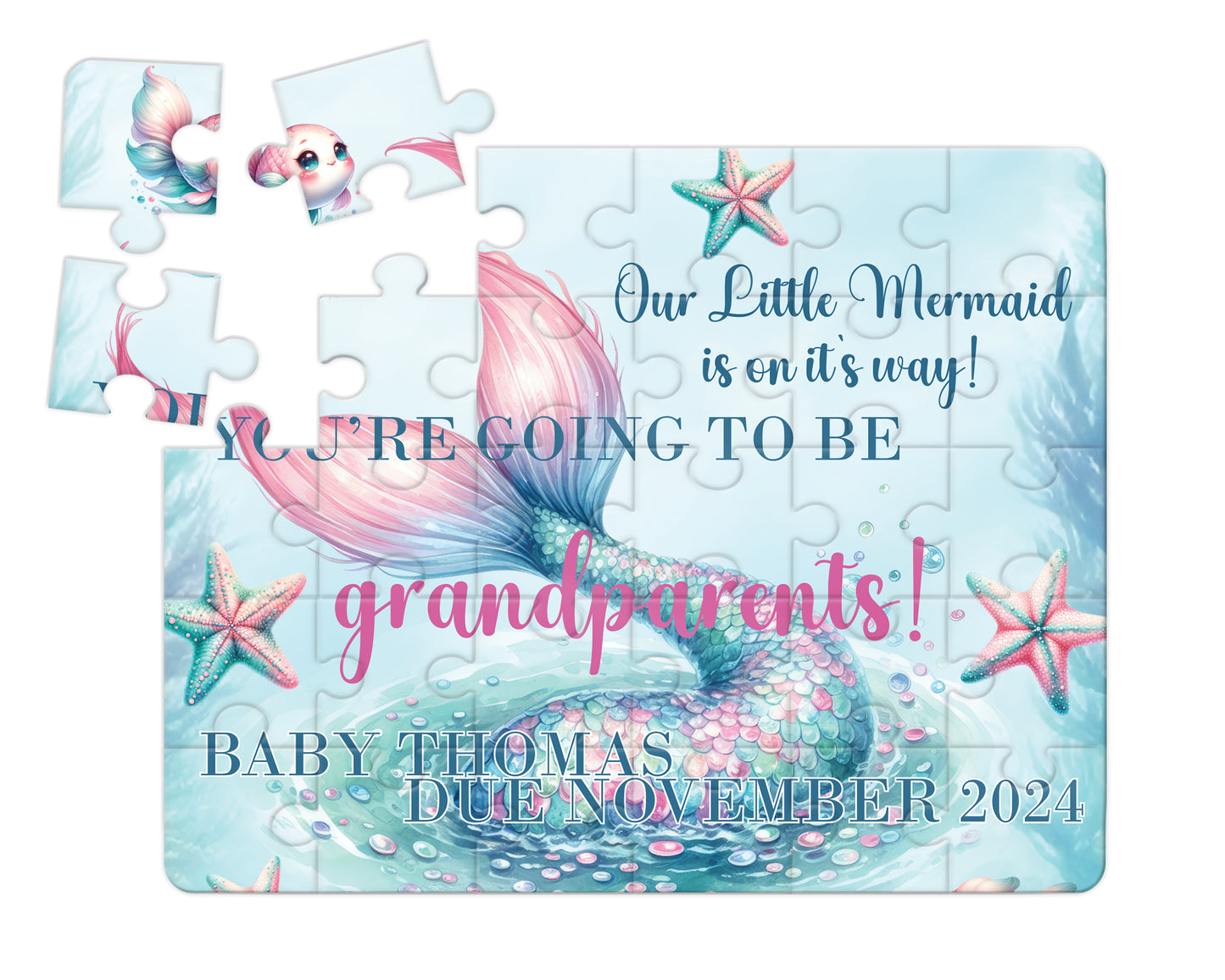 Our Little Mermaid is on it's Way, 30pce Wooden Puzzle, Baby Announcement