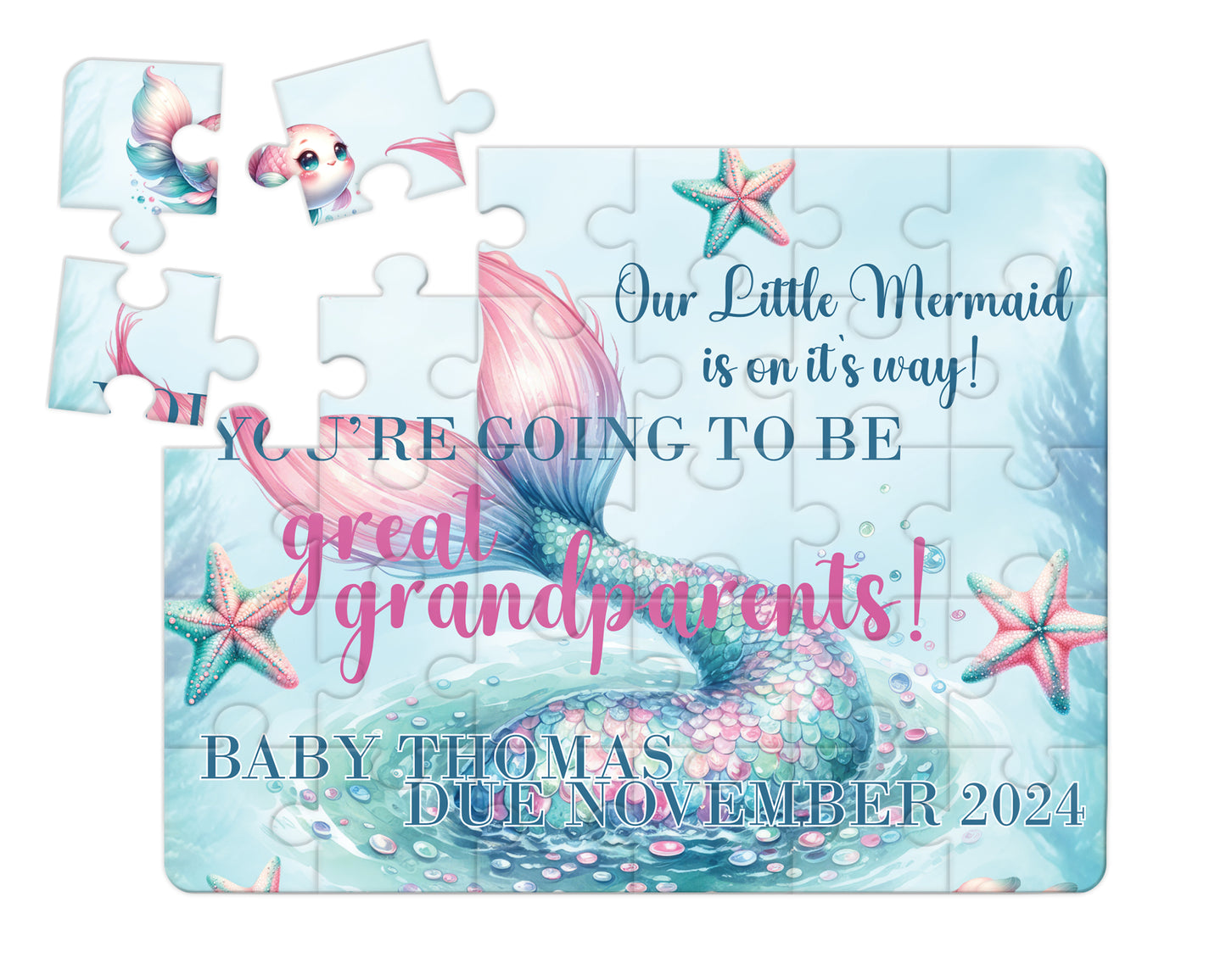 Our Little Mermaid is on it's Way, 30pce Wooden Puzzle, Baby Announcement