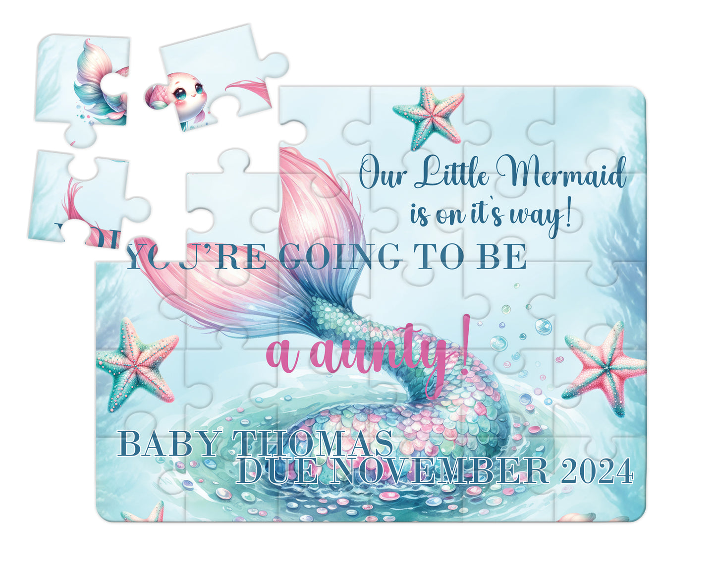 Our Little Mermaid is on it's Way, 30pce Wooden Puzzle, Baby Announcement