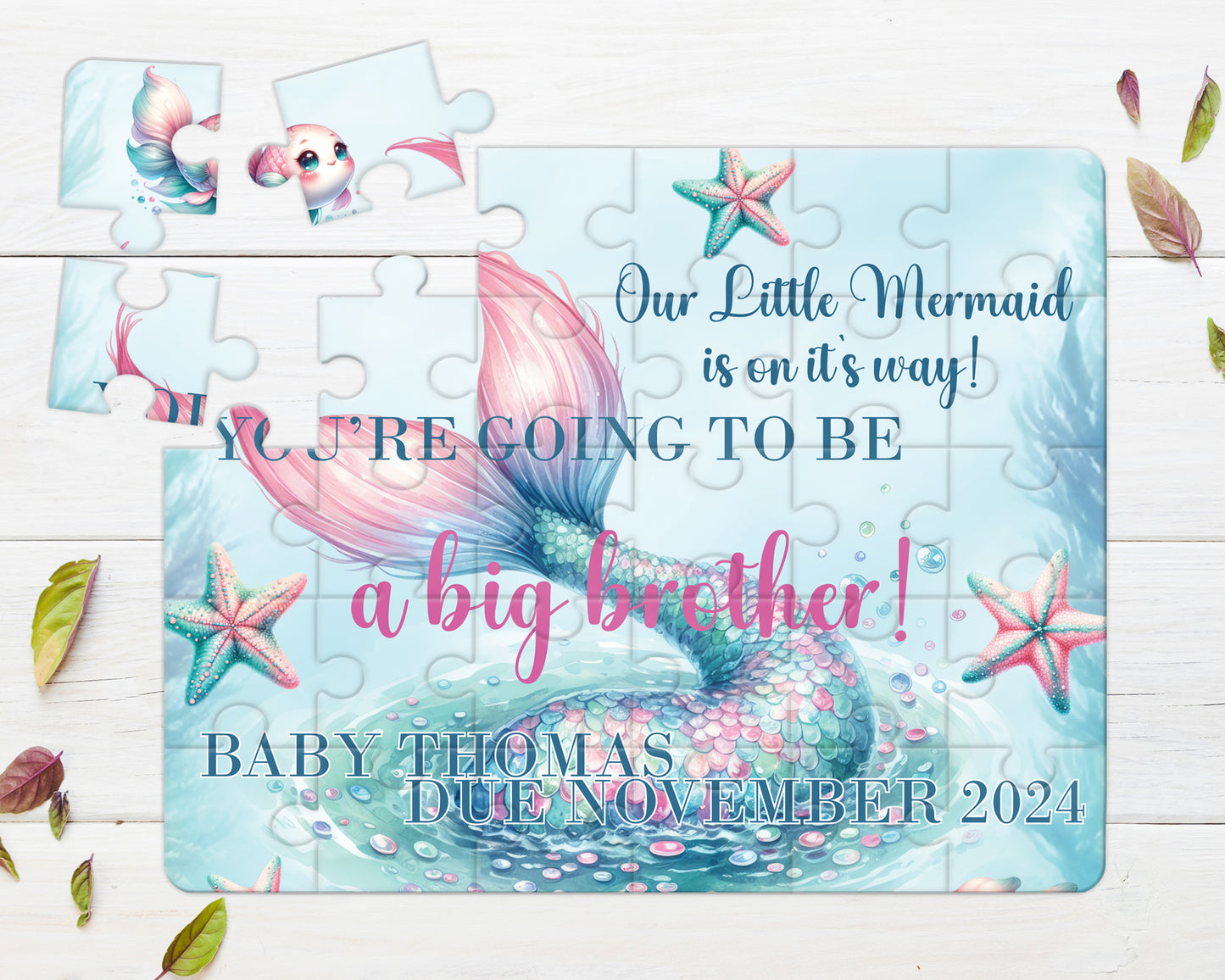 Our Little Mermaid is on it's Way, 30pce Wooden Puzzle, Baby Announcement