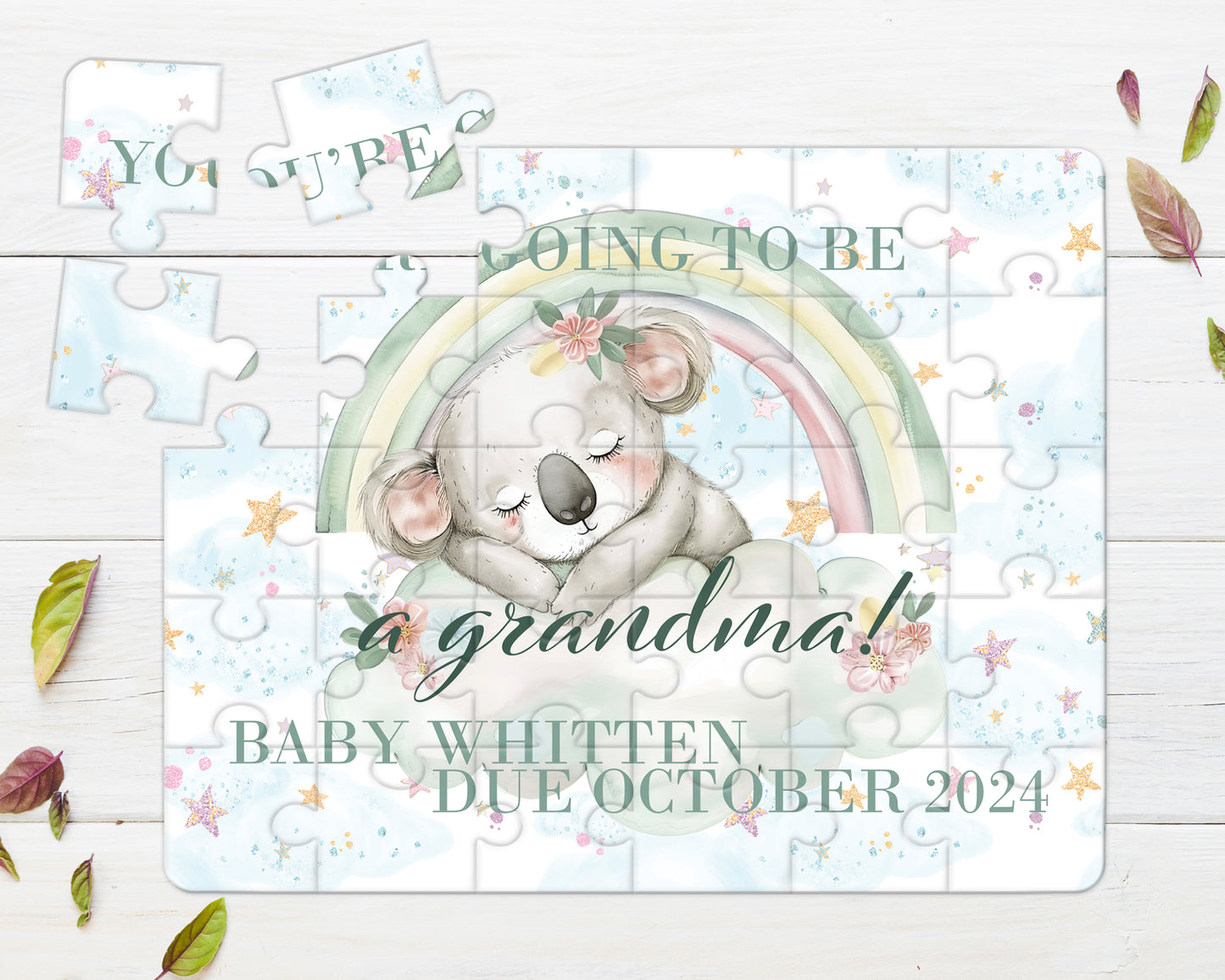 Rainbow Koala, 30pce Wooden Puzzle, Baby Announcement