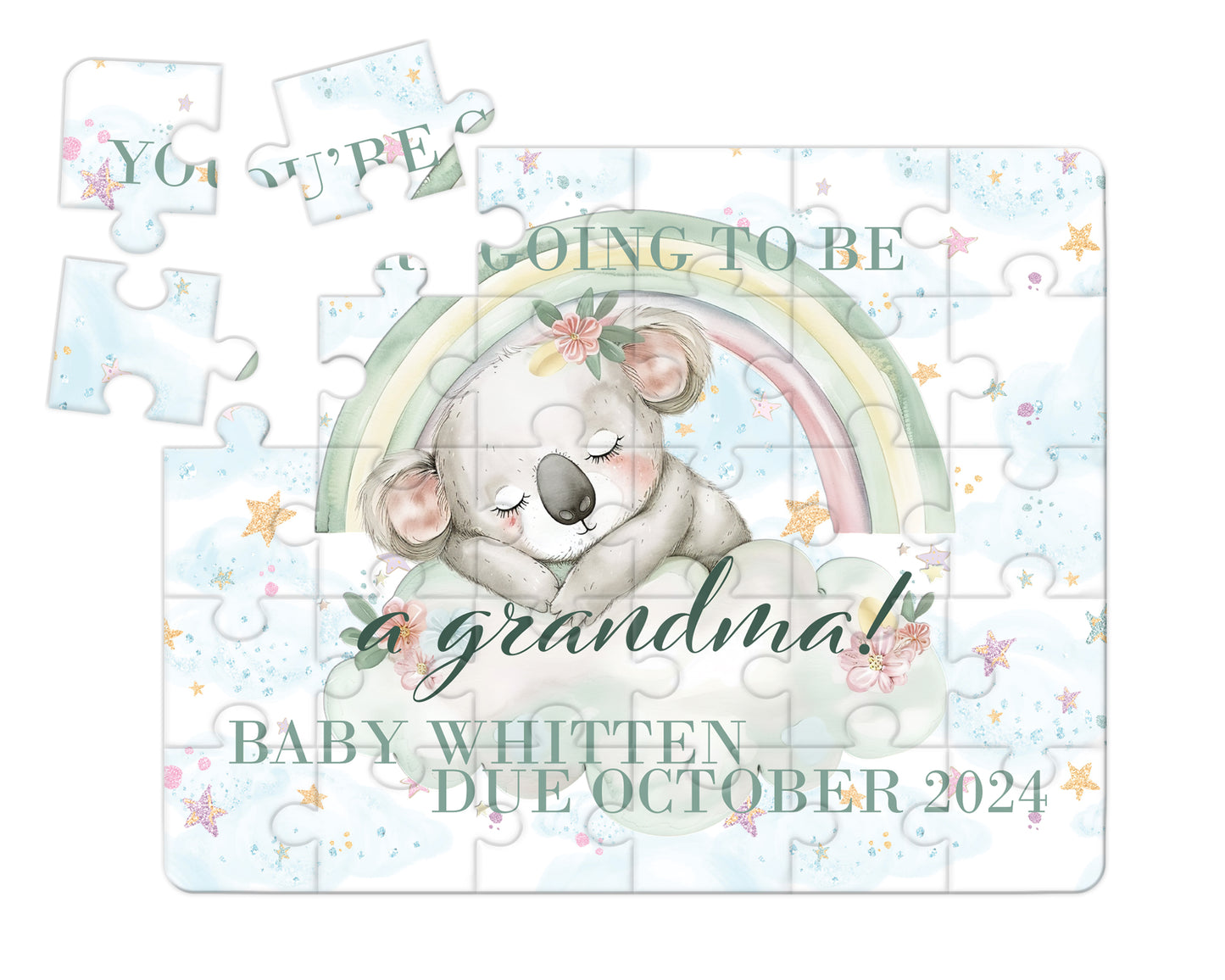 Rainbow Koala, 30pce Wooden Puzzle, Baby Announcement