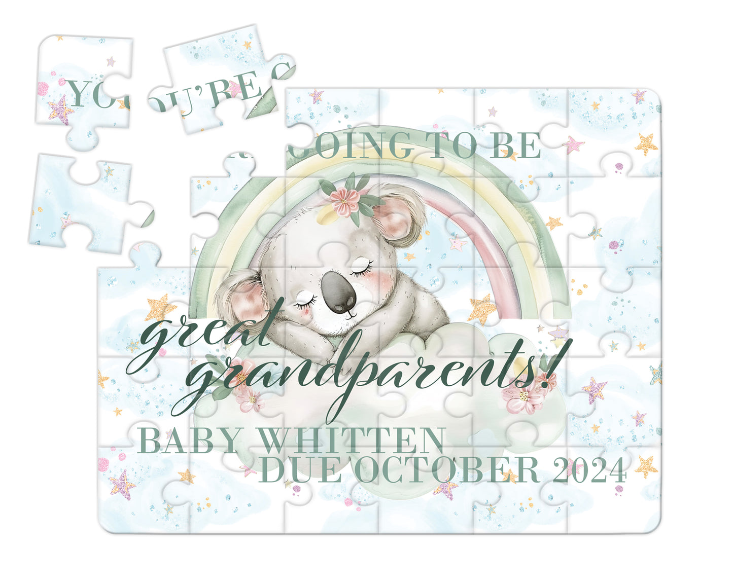 Rainbow Koala, 30pce Wooden Puzzle, Baby Announcement