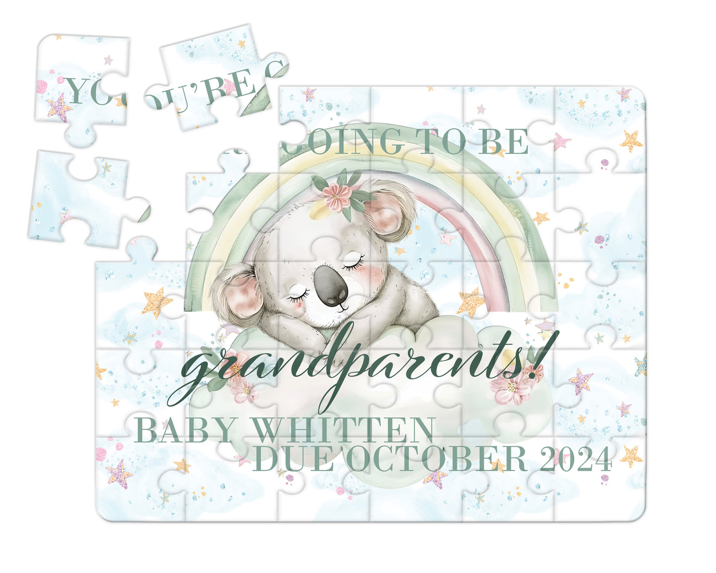 Rainbow Koala, 30pce Wooden Puzzle, Baby Announcement