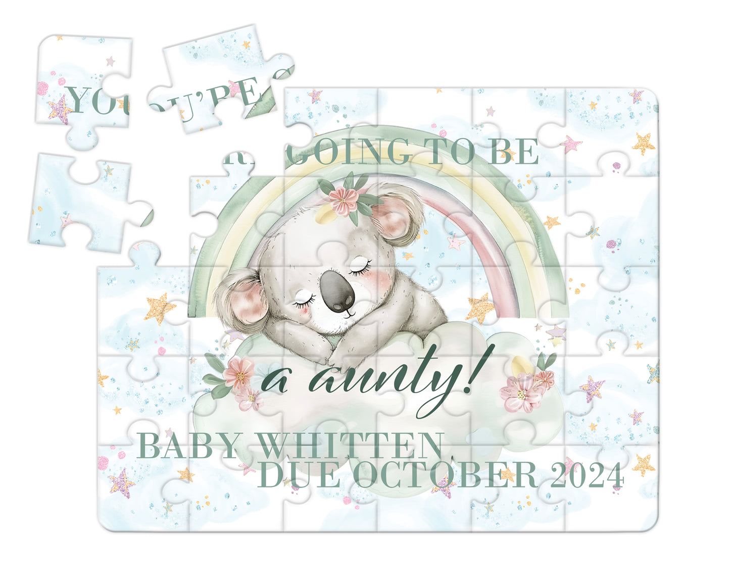 Rainbow Koala, 30pce Wooden Puzzle, Baby Announcement