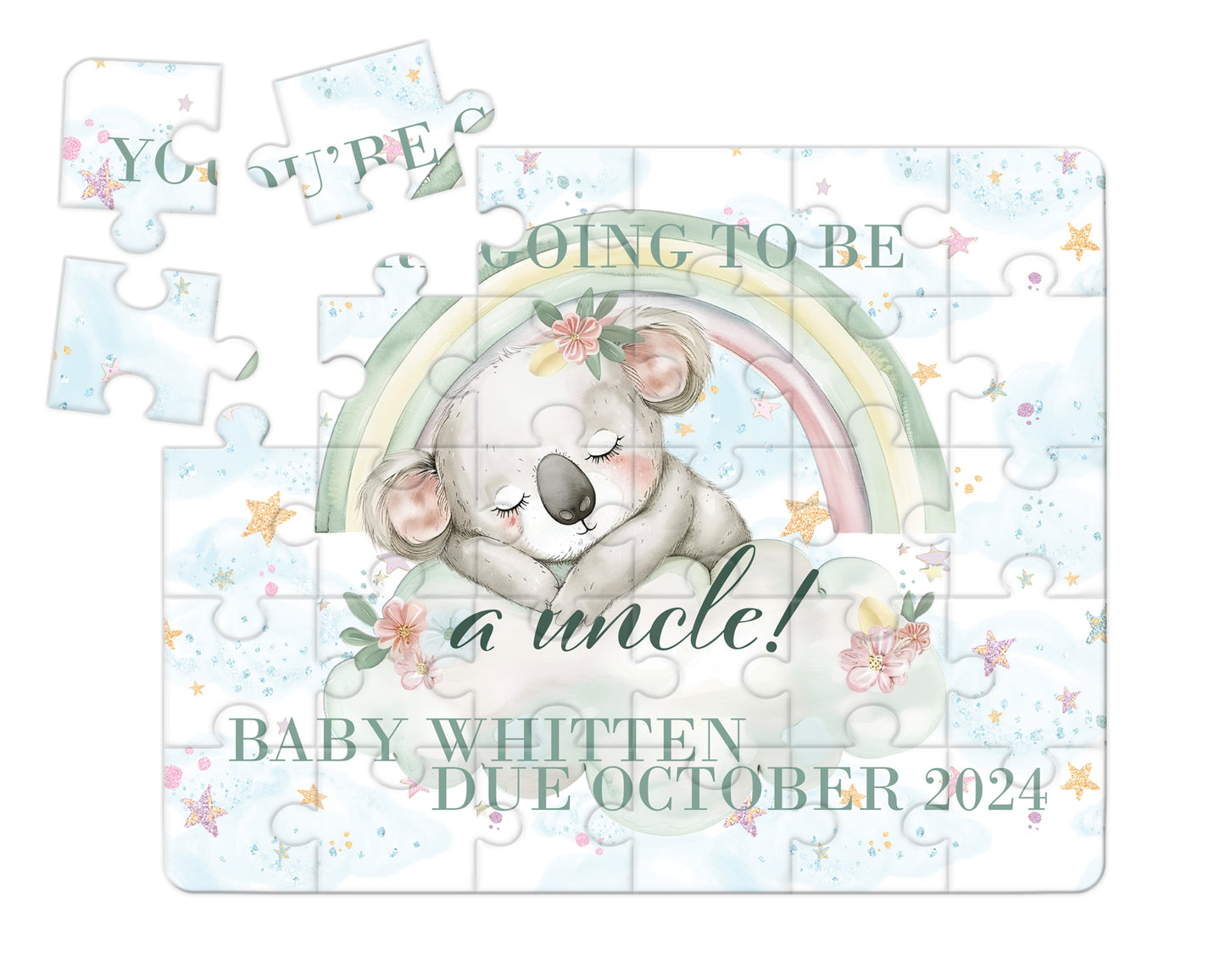 Rainbow Koala, 30pce Wooden Puzzle, Baby Announcement