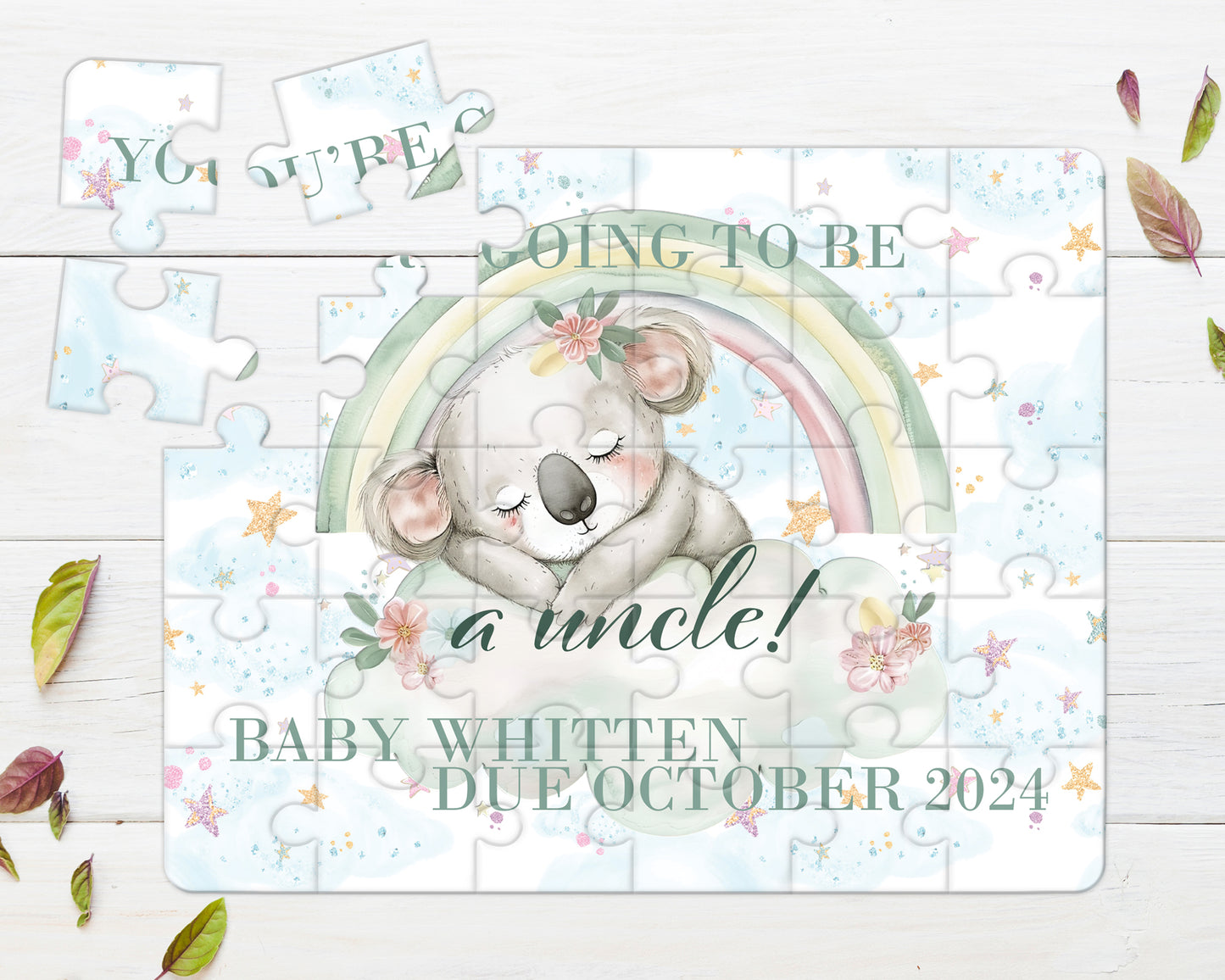 Rainbow Koala, 30pce Wooden Puzzle, Baby Announcement