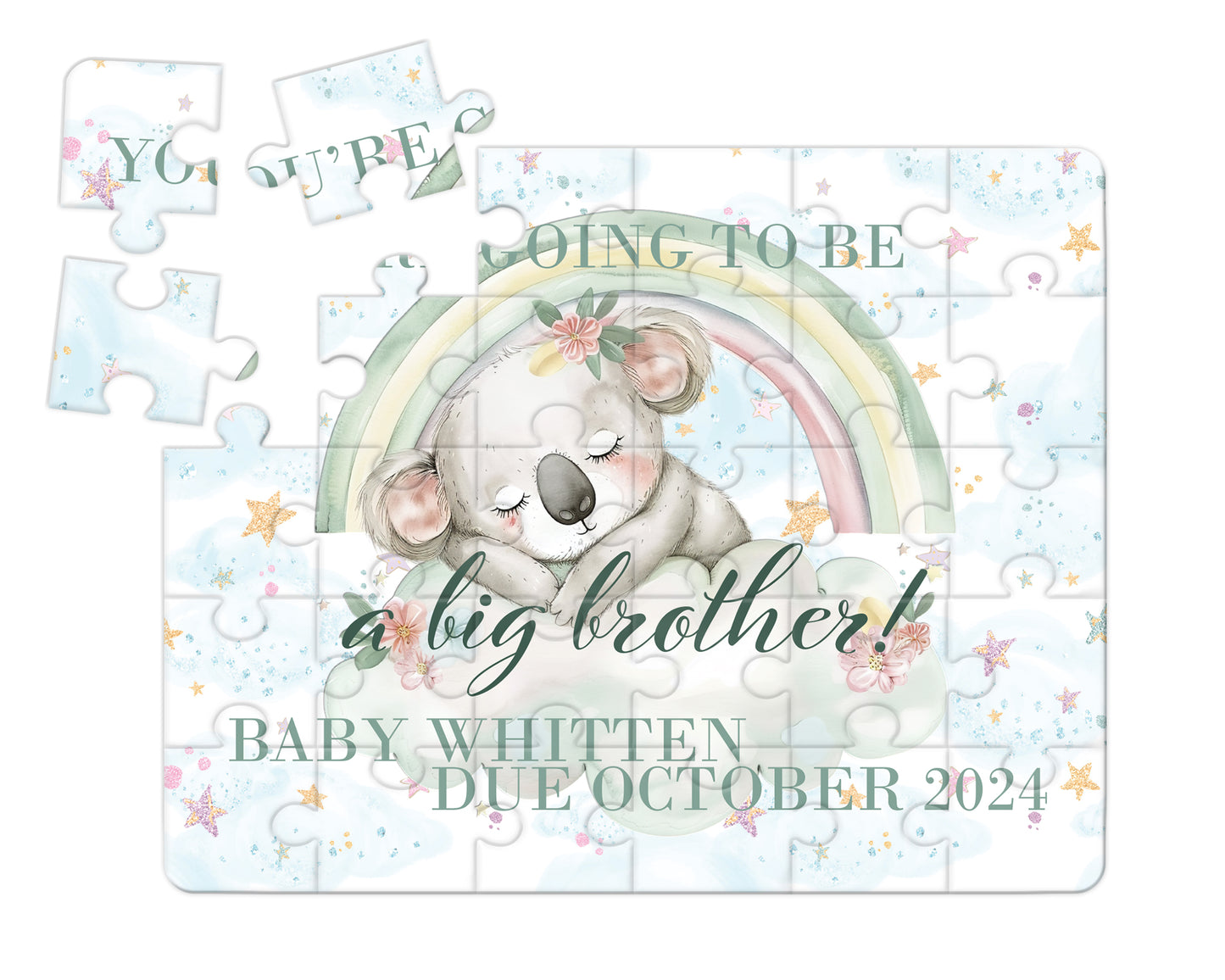 Rainbow Koala, 30pce Wooden Puzzle, Baby Announcement