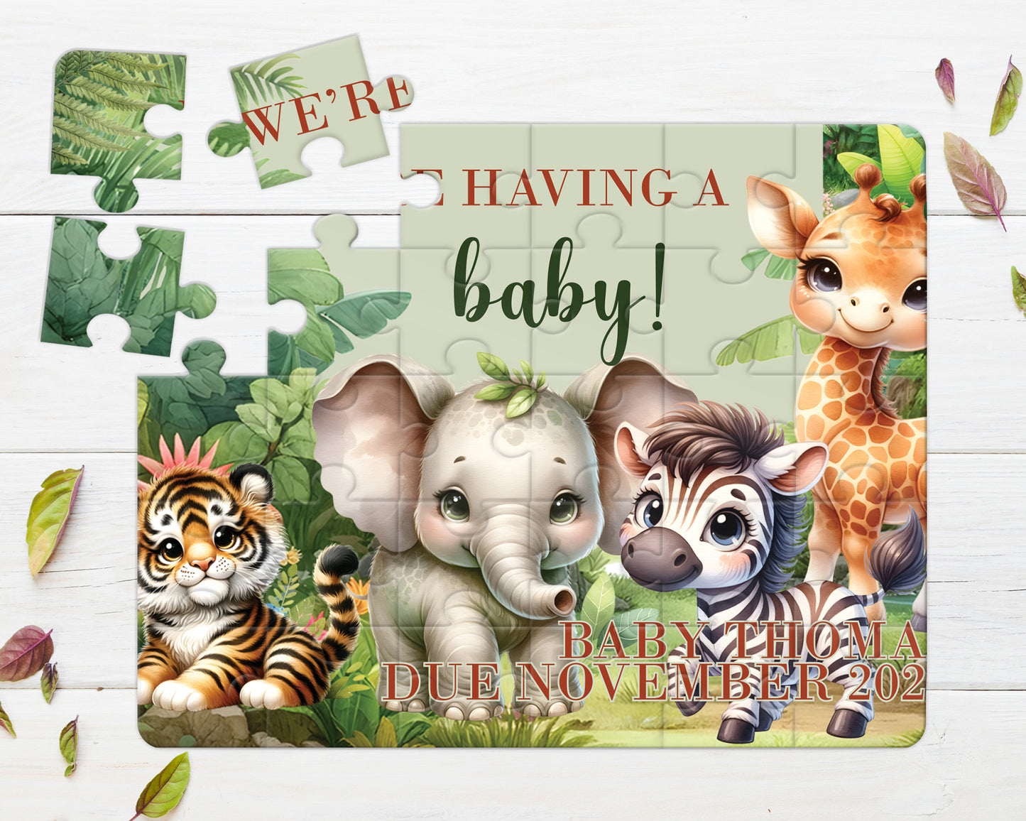 Safari, 30pce Wooden Puzzle, Baby Announcement