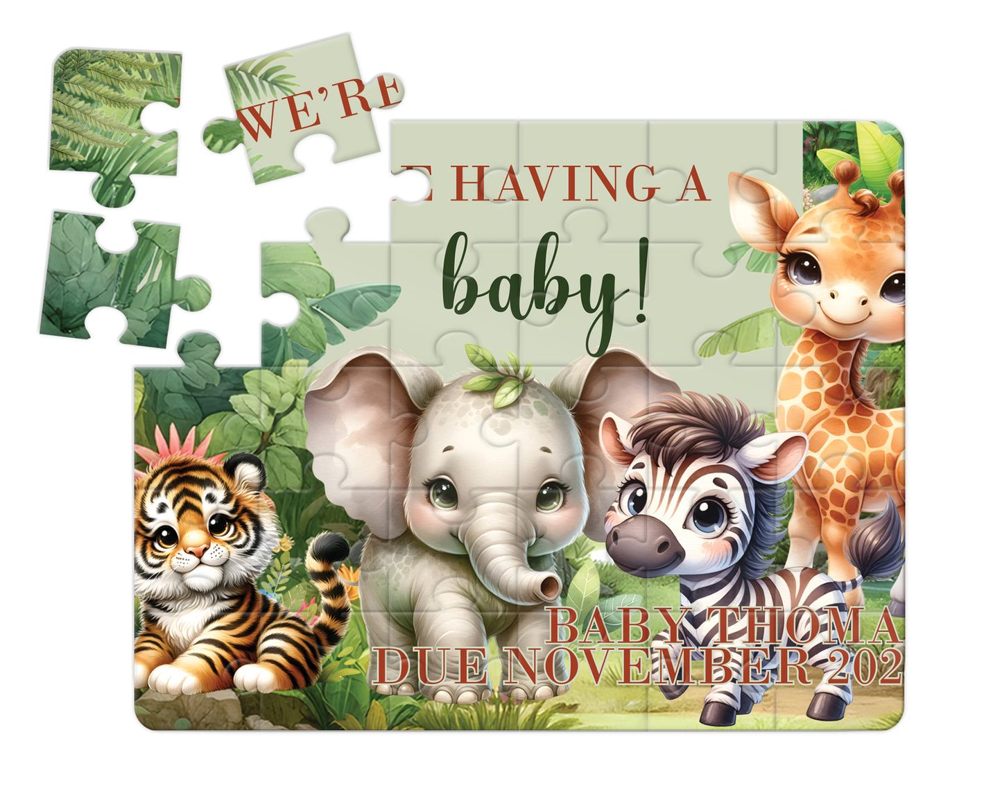 Safari, 30pce Wooden Puzzle, Baby Announcement