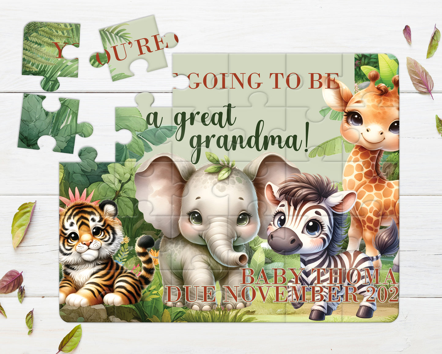 Safari, 30pce Wooden Puzzle, Baby Announcement