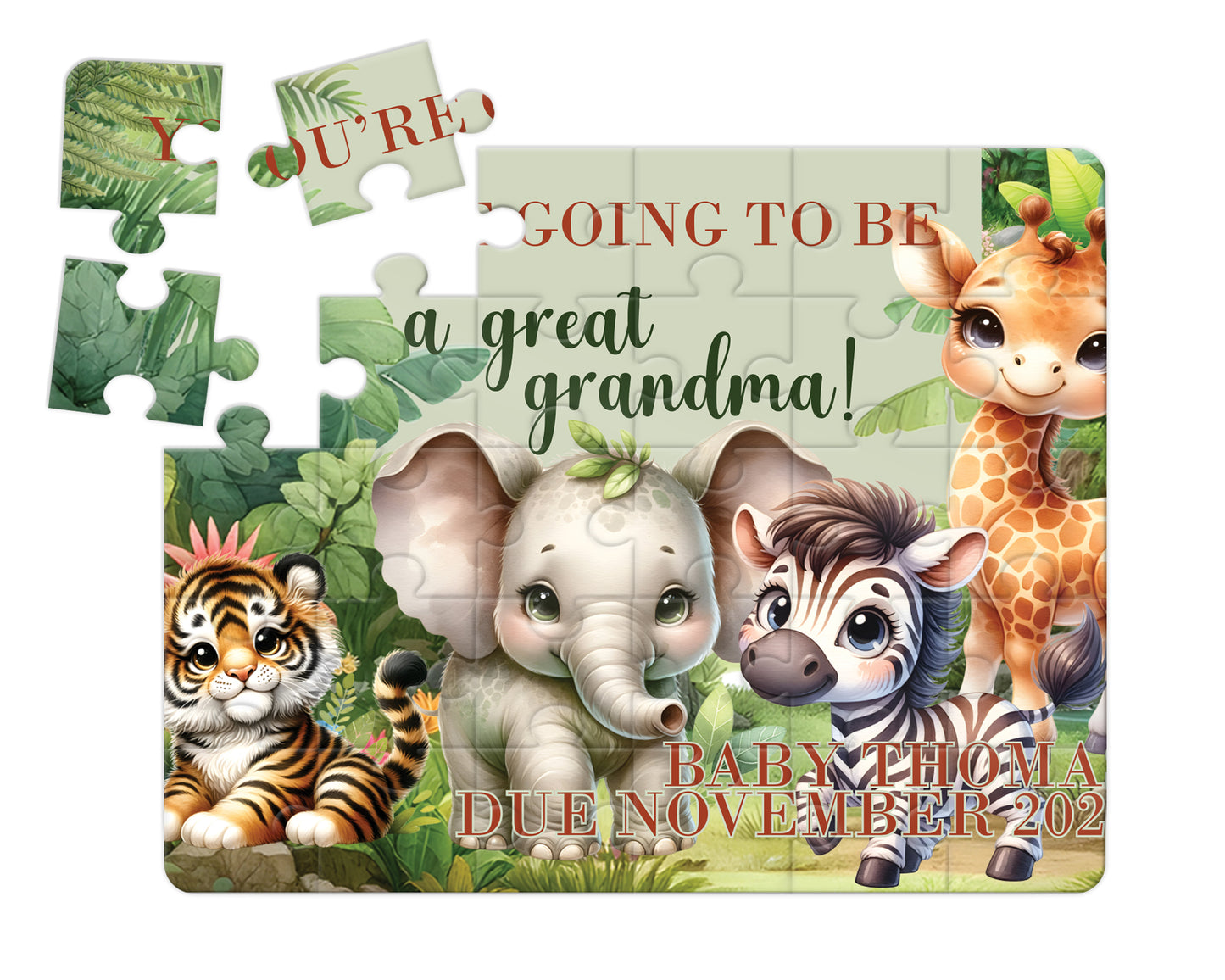 Safari, 30pce Wooden Puzzle, Baby Announcement