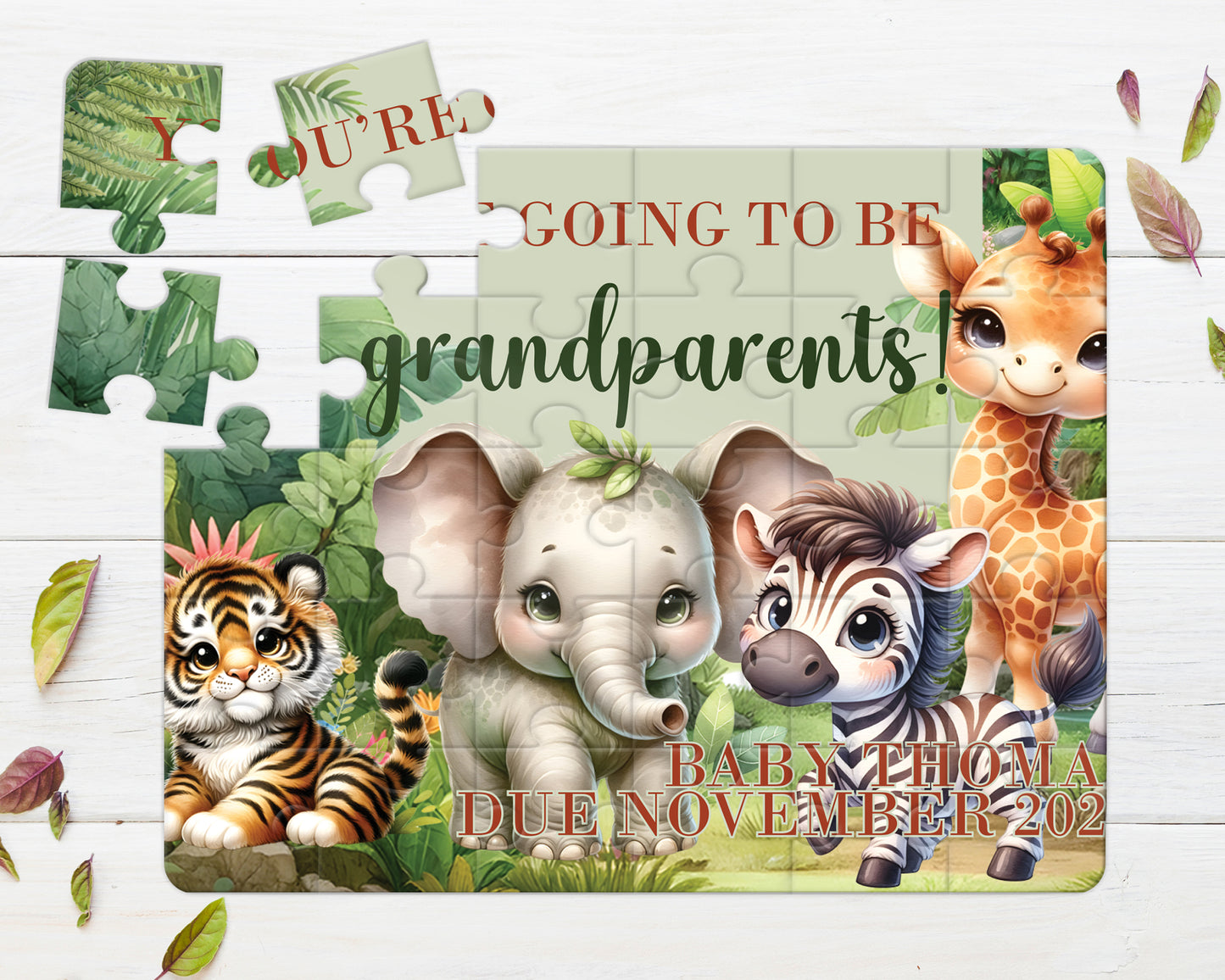 Safari, 30pce Wooden Puzzle, Baby Announcement