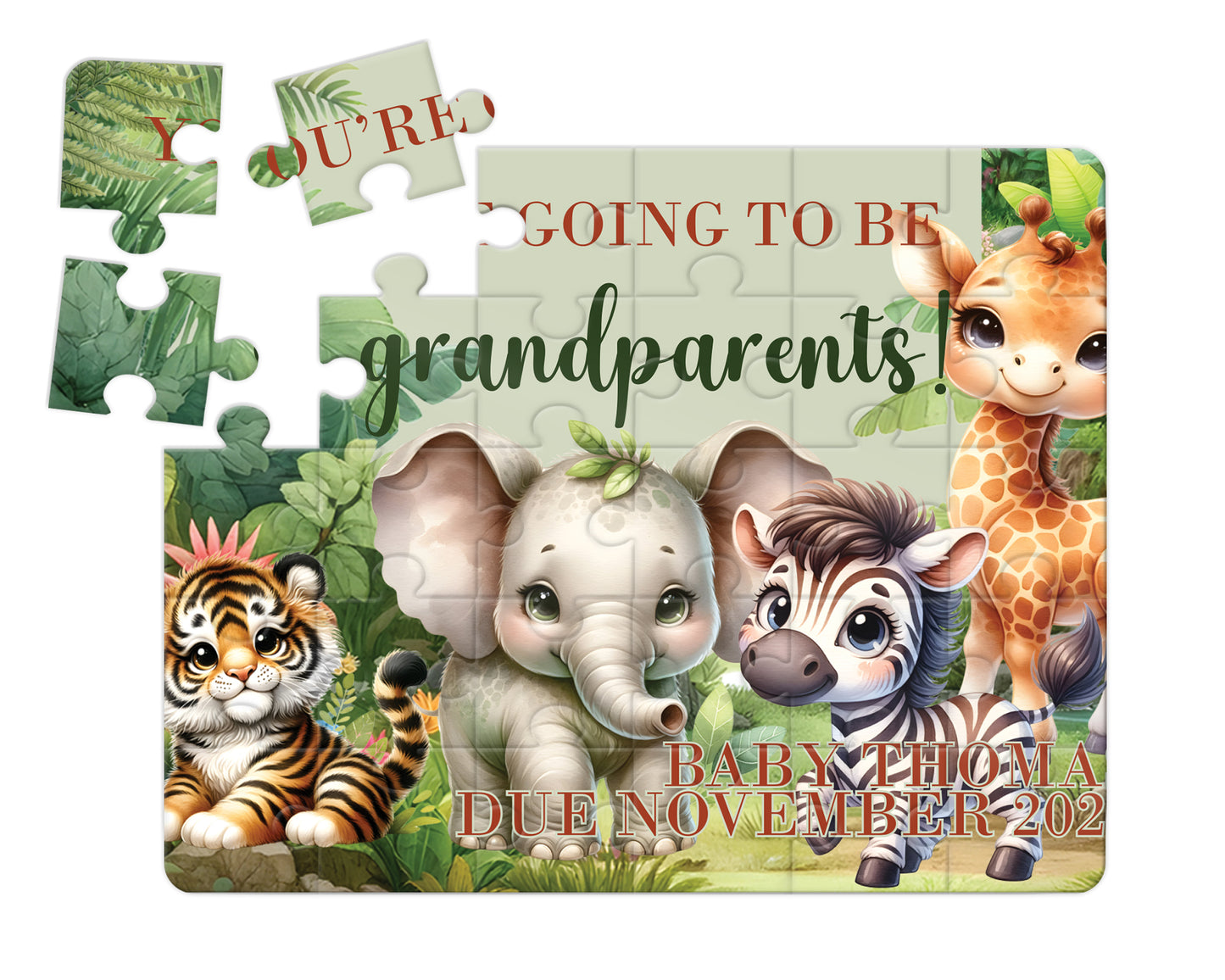 Safari, 30pce Wooden Puzzle, Baby Announcement