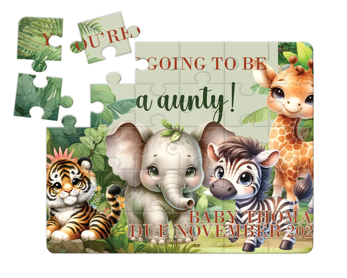 Safari, 30pce Wooden Puzzle, Baby Announcement