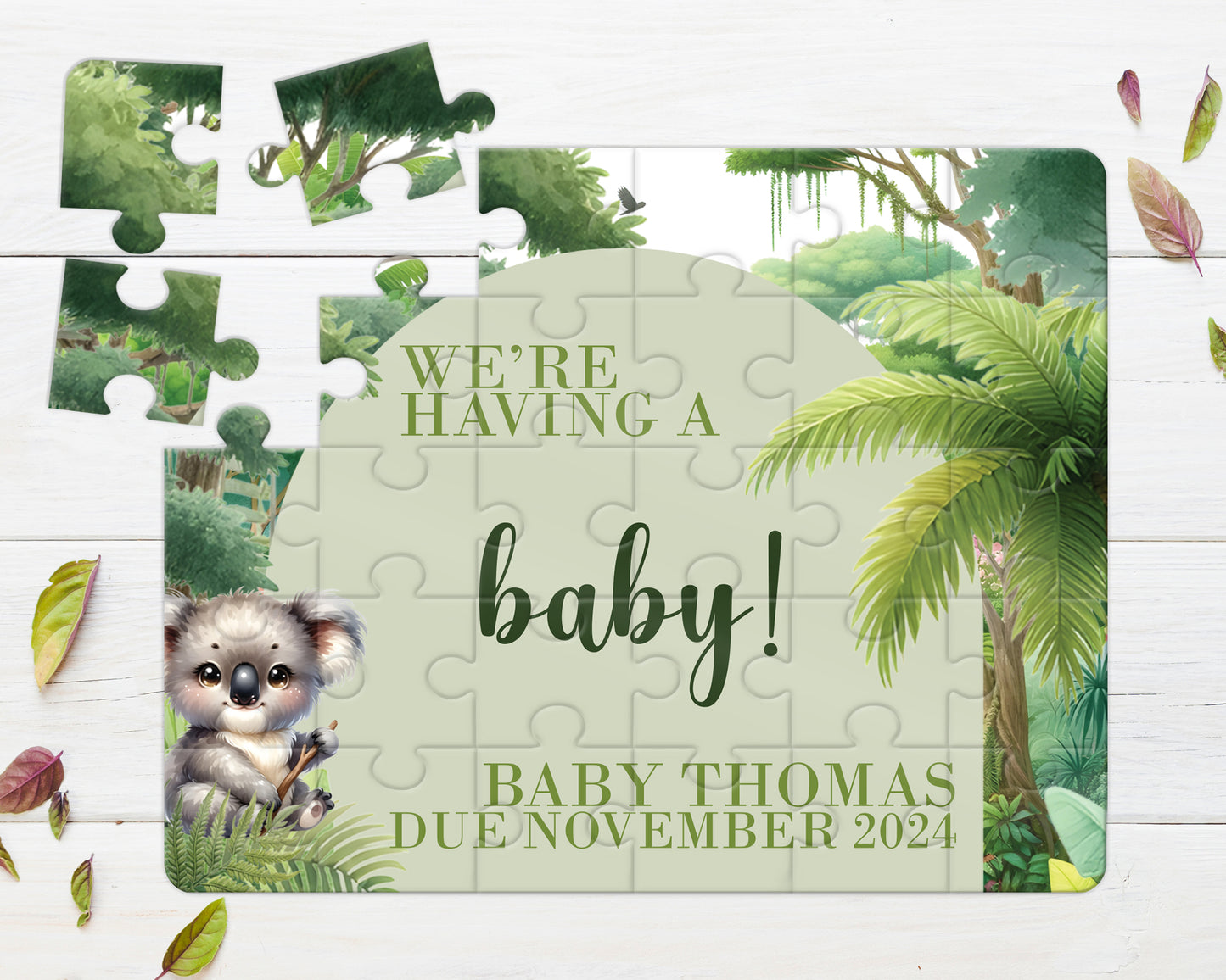 Koala Safari, 30pce Wooden Puzzle, Baby Announcement