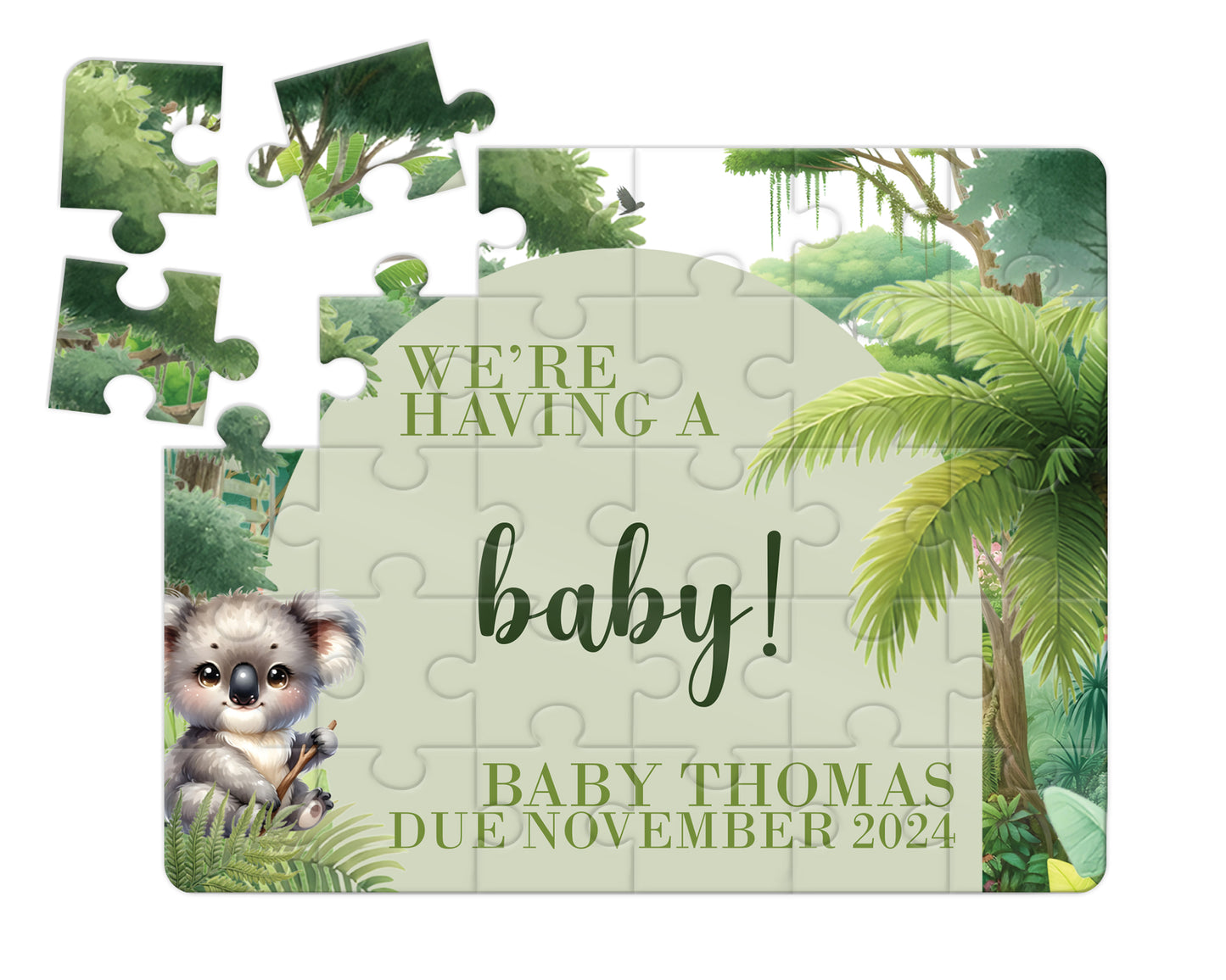 Koala Safari, 30pce Wooden Puzzle, Baby Announcement