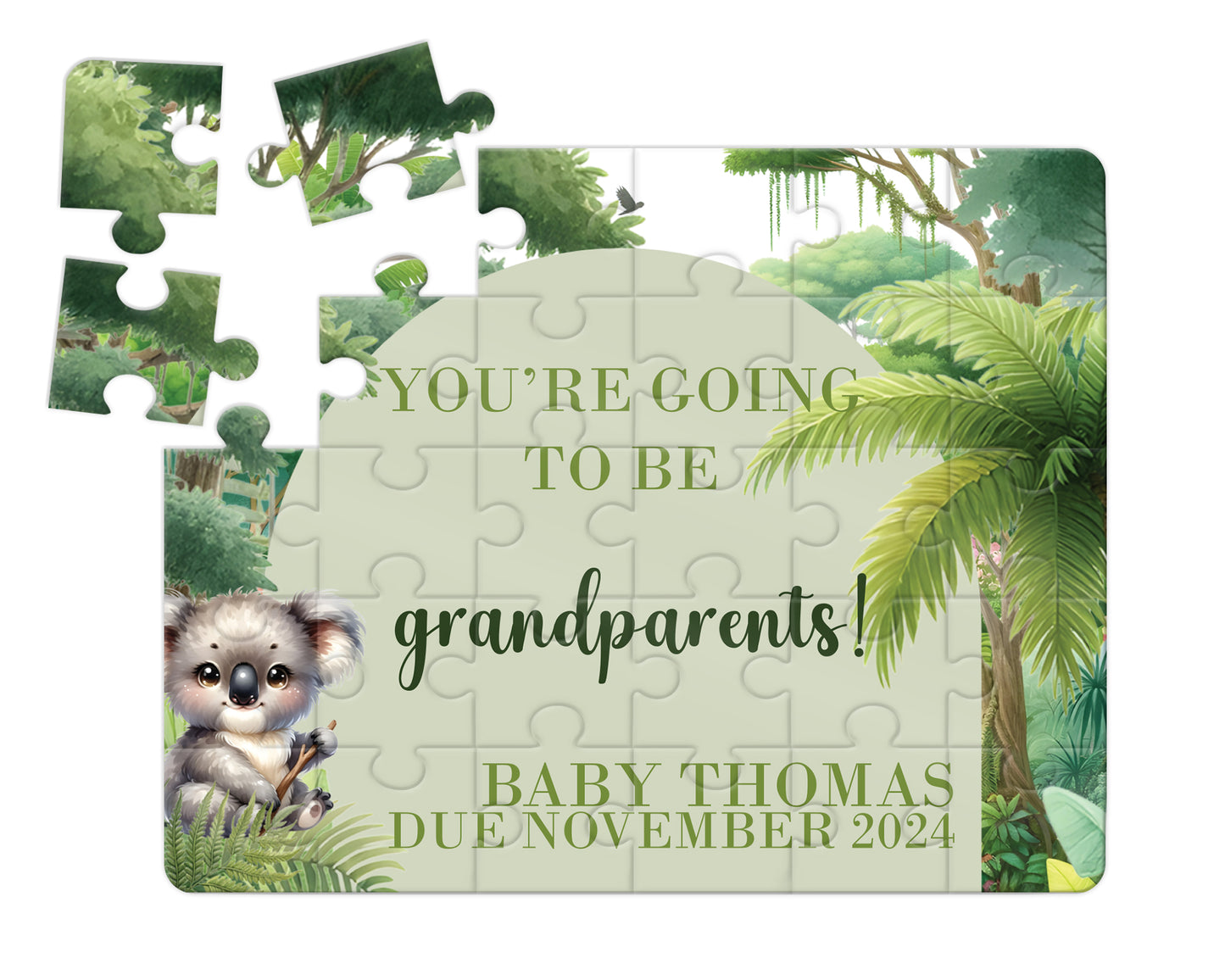 Koala Safari, 30pce Wooden Puzzle, Baby Announcement