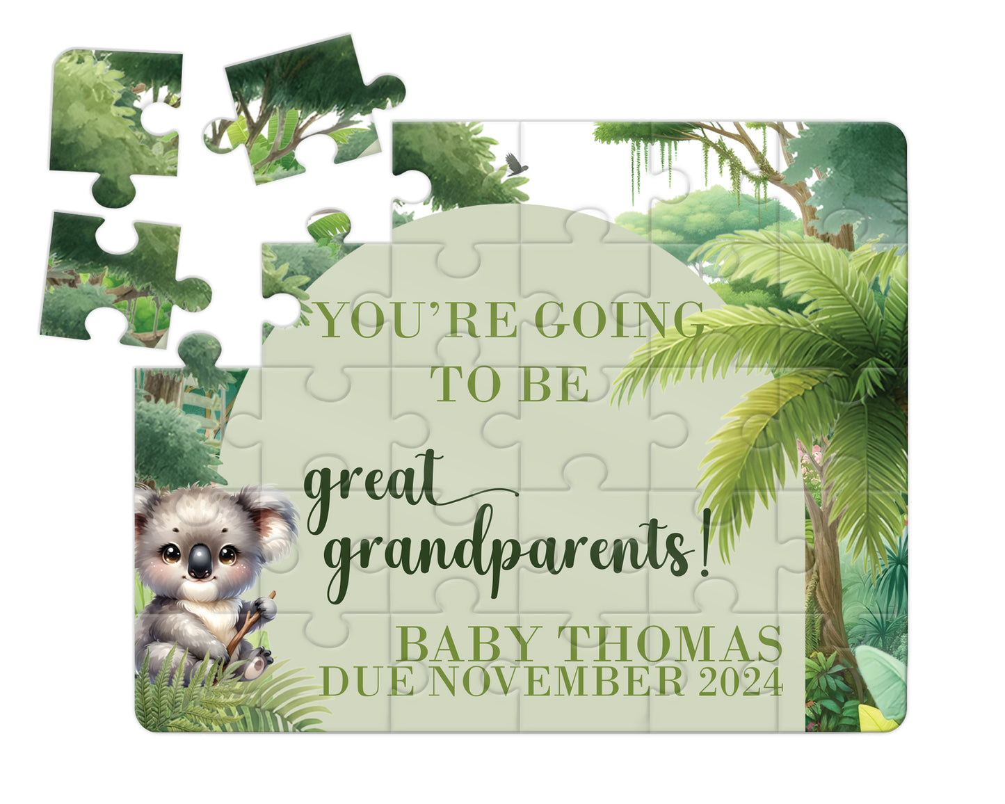 Koala Safari, 30pce Wooden Puzzle, Baby Announcement