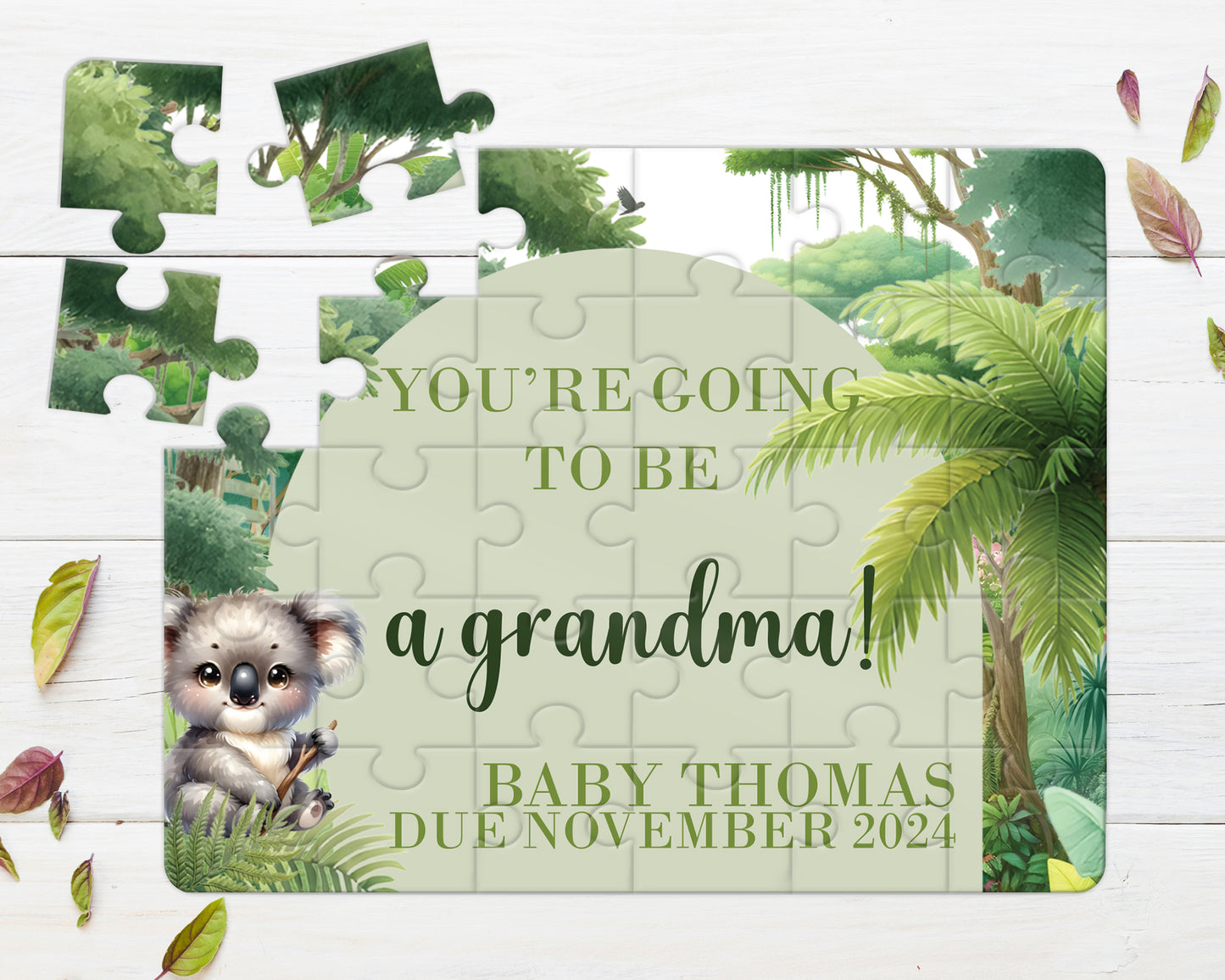 Koala Safari, 30pce Wooden Puzzle, Baby Announcement