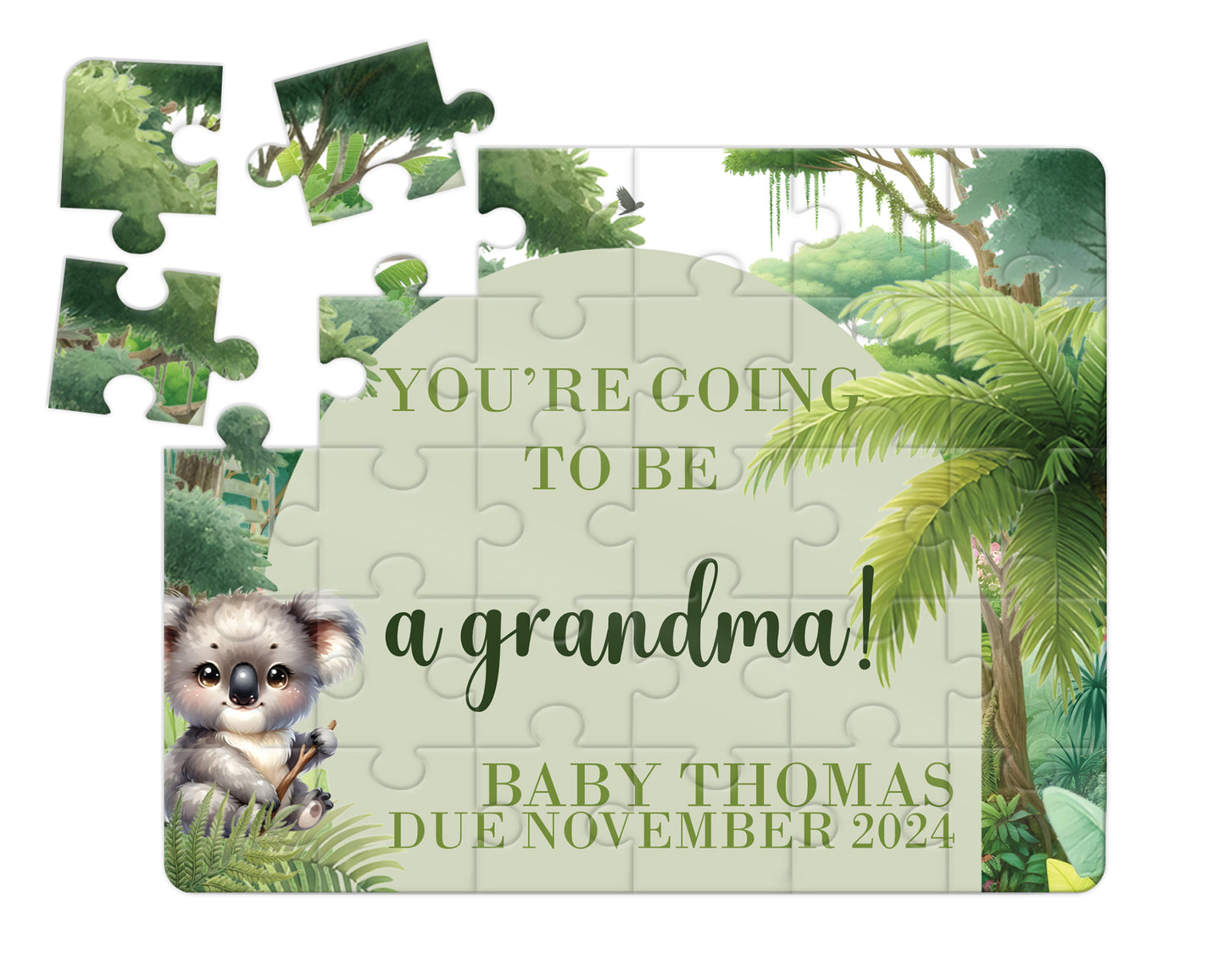 Koala Safari, 30pce Wooden Puzzle, Baby Announcement