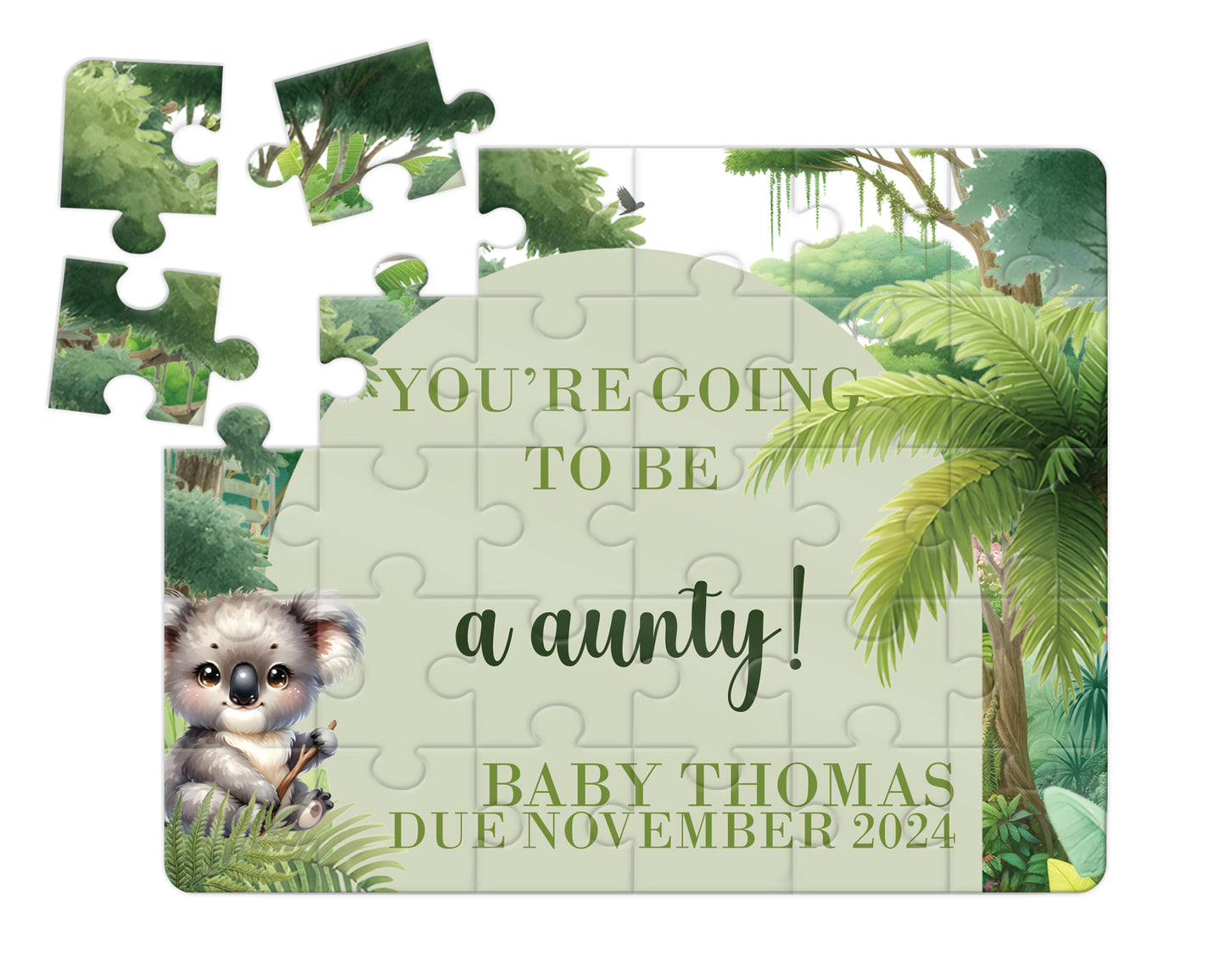 Koala Safari, 30pce Wooden Puzzle, Baby Announcement