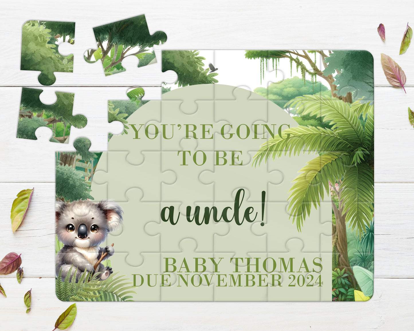 Koala Safari, 30pce Wooden Puzzle, Baby Announcement