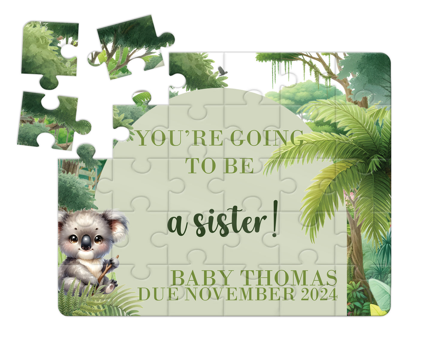 Koala Safari, 30pce Wooden Puzzle, Baby Announcement