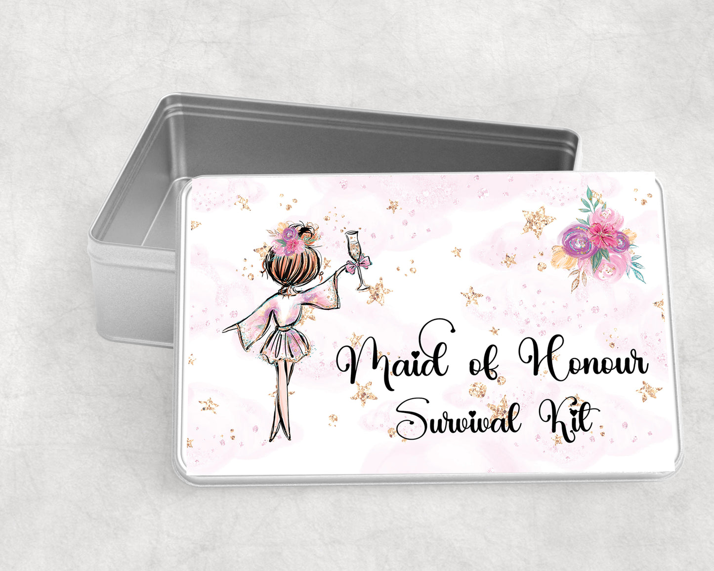 Personalised Storage Tin, Maid of Honour Survival Kit