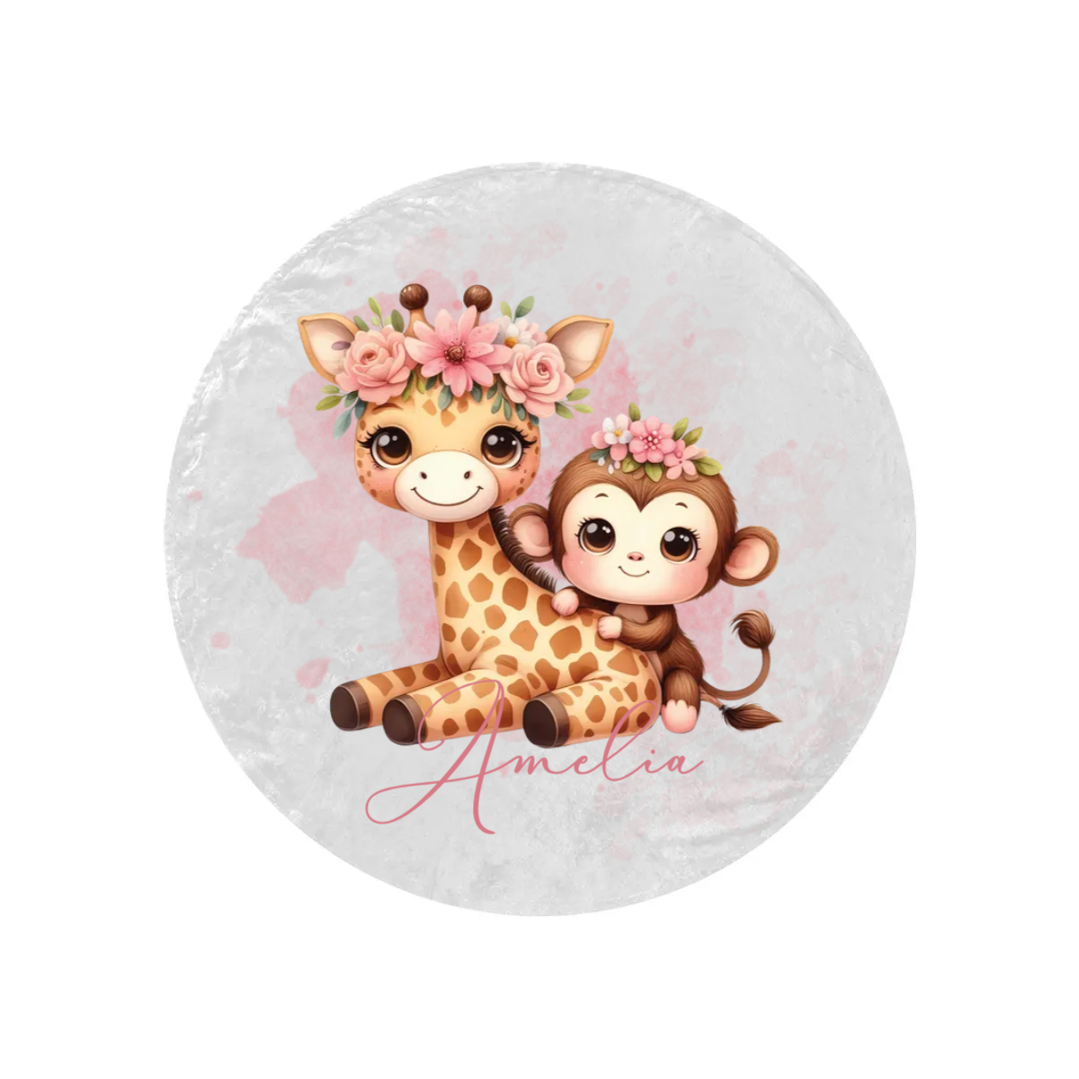 Round Blanket Giraffe and Monkey