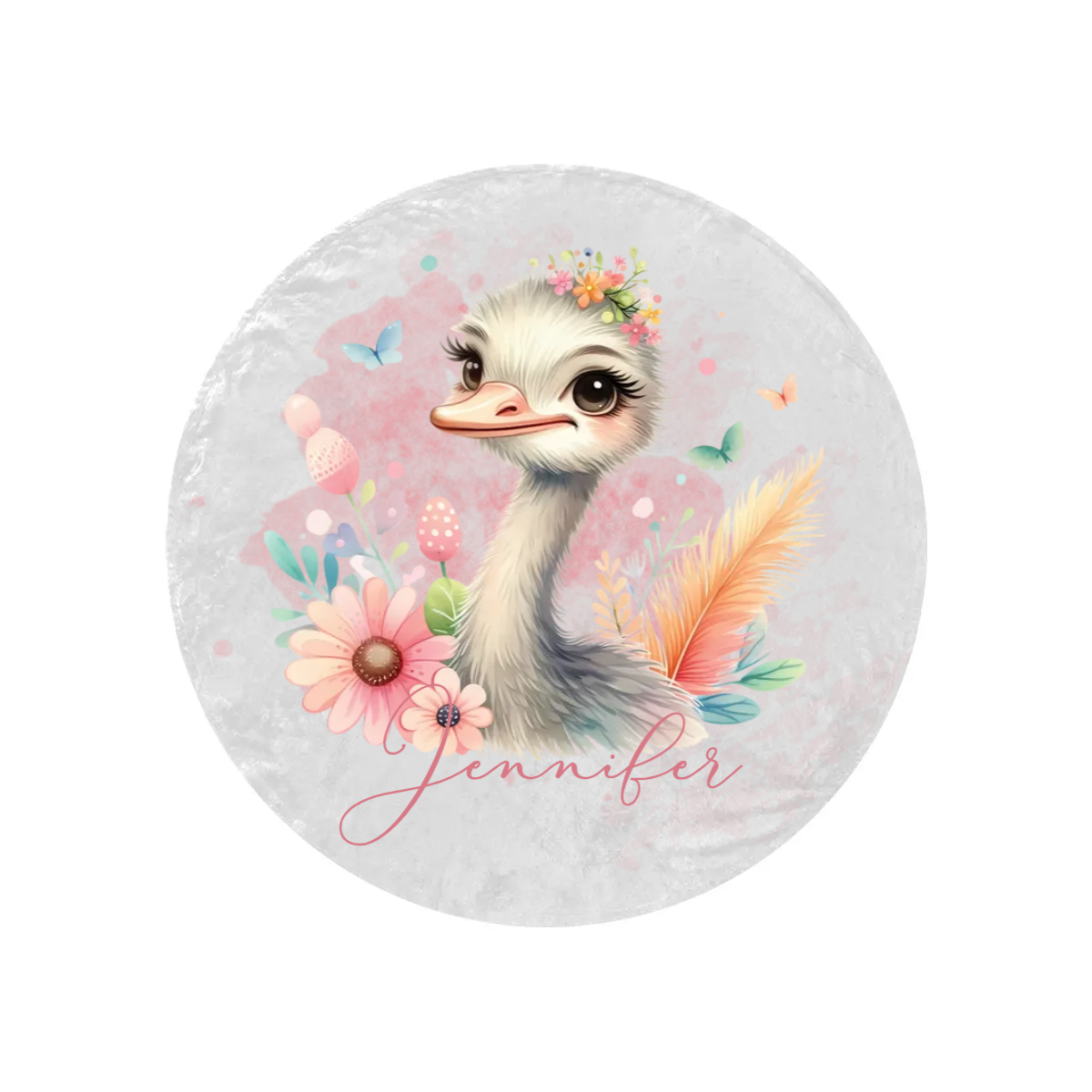 Round Blanket Personalised Ostrich