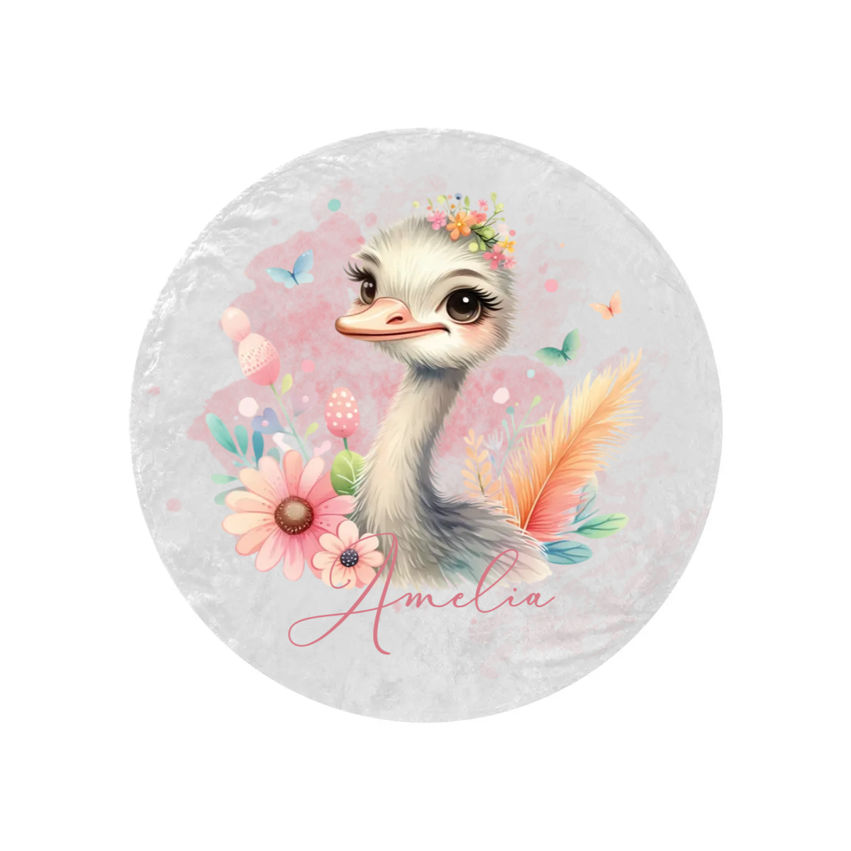 Round Blanket Personalised Ostrich