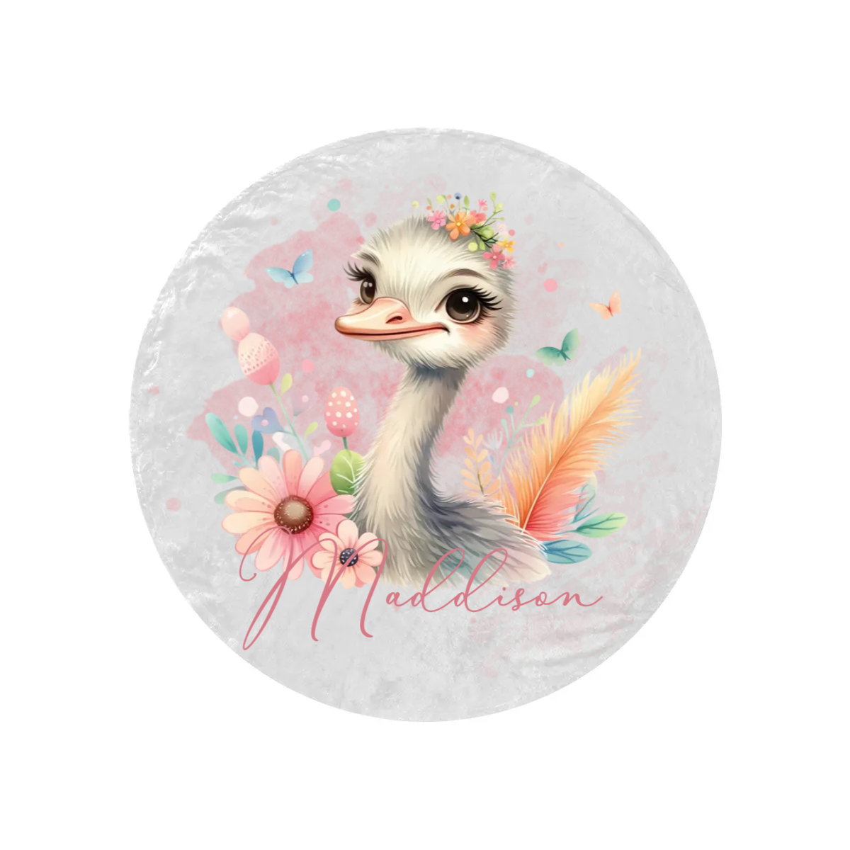 Round Blanket Personalised Ostrich
