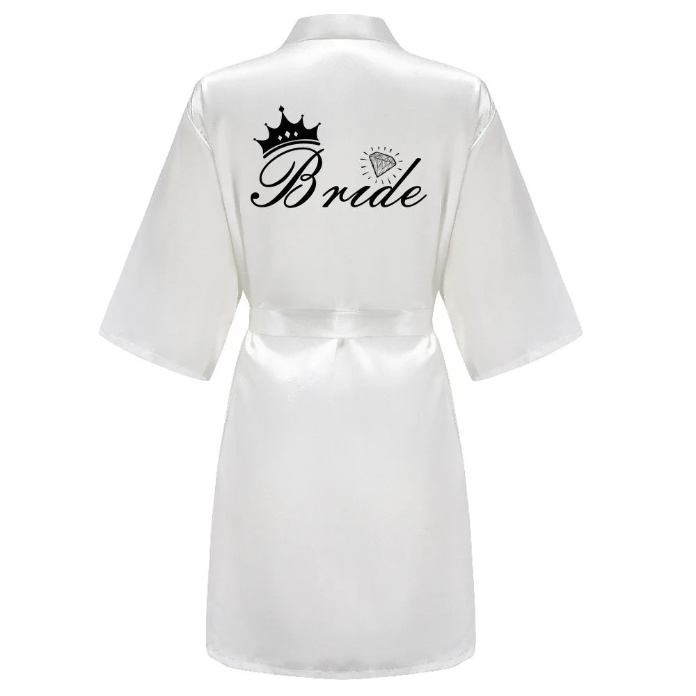 Women Silk Satin Short Night Printing Robe Kimono Robe Fashion Bath Robe Bathrobe Femme Wedding Bride Bridesmaid RobeZK09