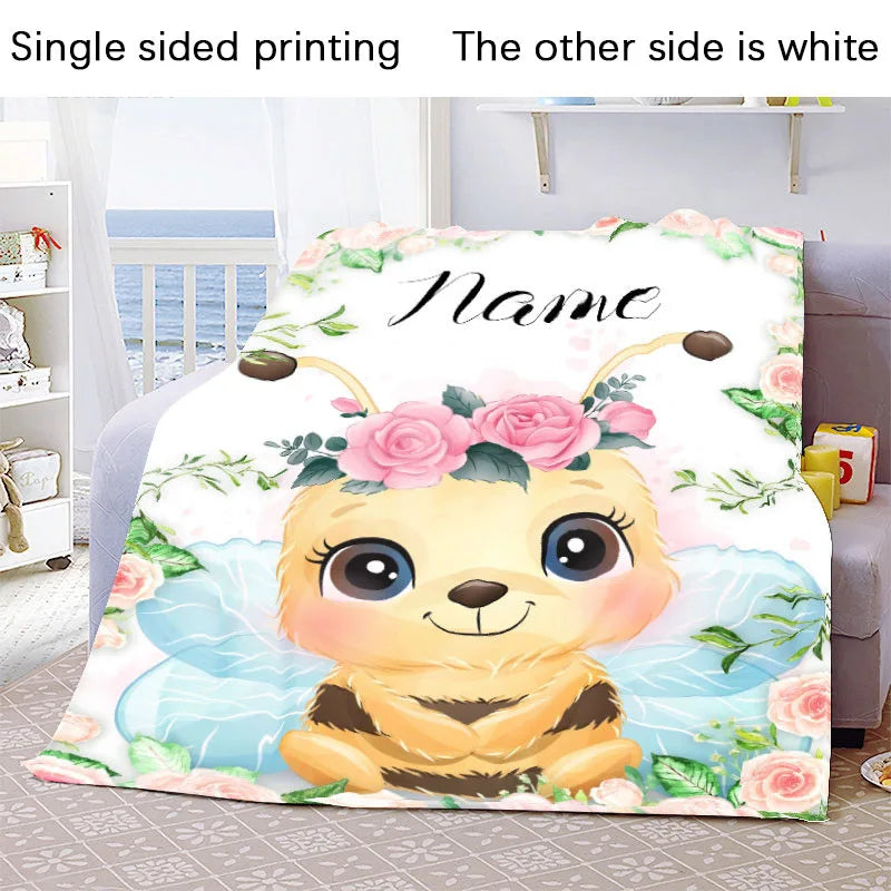 Personalised Blanket Kawaii Baby Girl Boy Kids Personalized Blankets Cartoon Animal Cute Soft Flannel Throw Blanket Birthday Gift