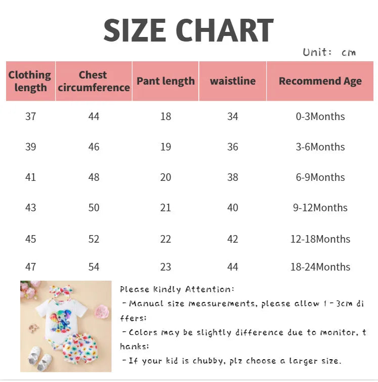 Newborn Baby Girl Clothing Set Short Sleeved Elephant Bodysuit+Flower Shorts Summer Casual Outfits for 0-24 Months Toddler 3pcs