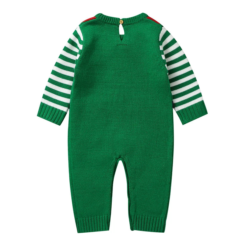 Baby Boy Girl Christmas Romper Knitted With Santa Green Christmas Jumpsuit New Year Costume Newborn Knit Christmas Clothes 0-24M