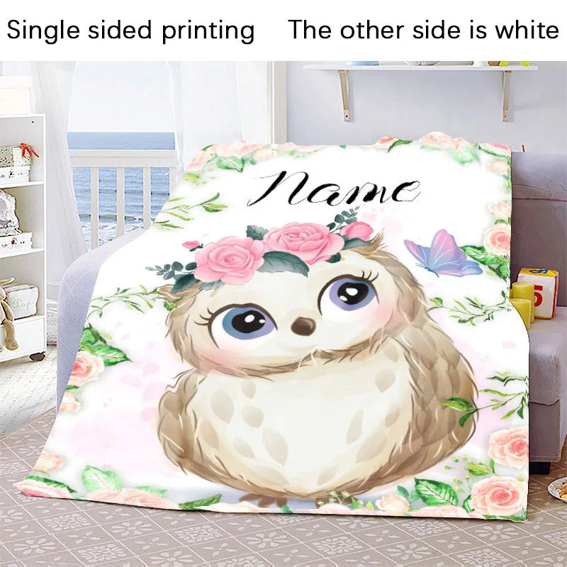 Personalised Blanket Kawaii Baby Girl Boy Kids Personalized Blankets Cartoon Animal Cute Soft Flannel Throw Blanket Birthday Gift