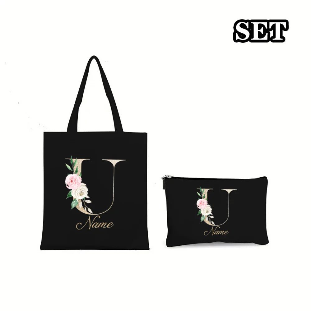 Personalized Shoulder Bag & Makeup Bag Set 2Pcs  Letter with Name Bags Bachelorette Party Bag Bridal Shower Gift for Bridesmaid