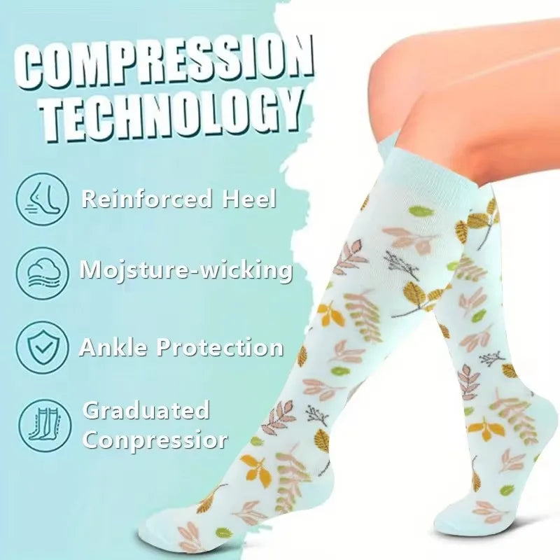 6 PAIRS Flowers Animal Fruit Compression Socks for Men Women Running Nurse Socks Nurses Sport Ladies Lady Womens Running