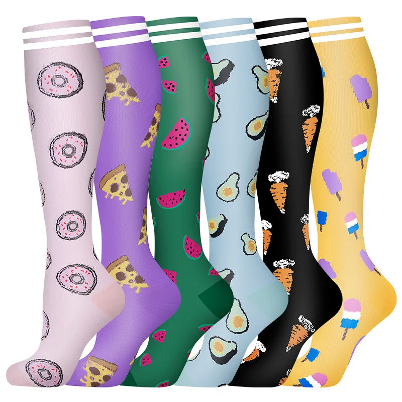 6 PAIRS Flowers Animal Fruit Compression Socks for Men Women Running Nurse Socks Nurses Sport Ladies Lady Womens Running