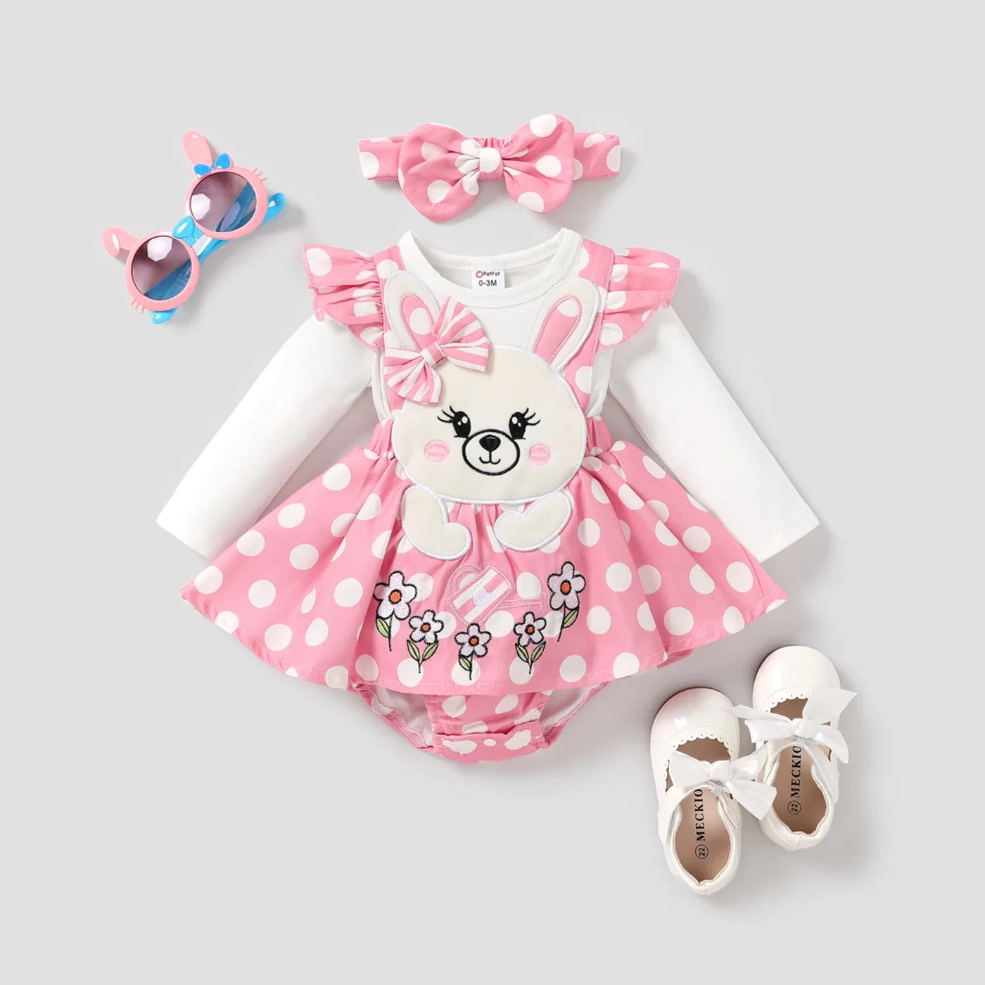 Baby Girl Rabbit Pattern Ruffle Long Sleeve Romper  rabbit Casual/Outdoor Suitable for Autumn Season Comfortable