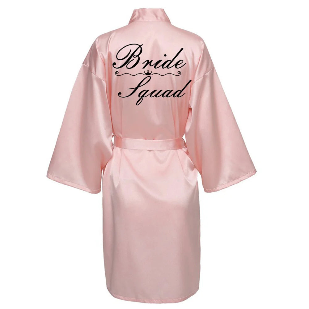 Women Silk Satin Short Night Printing Robe Kimono Robe Fashion Bath Robe Bathrobe Femme Wedding Bride Bridesmaid RobeZK09