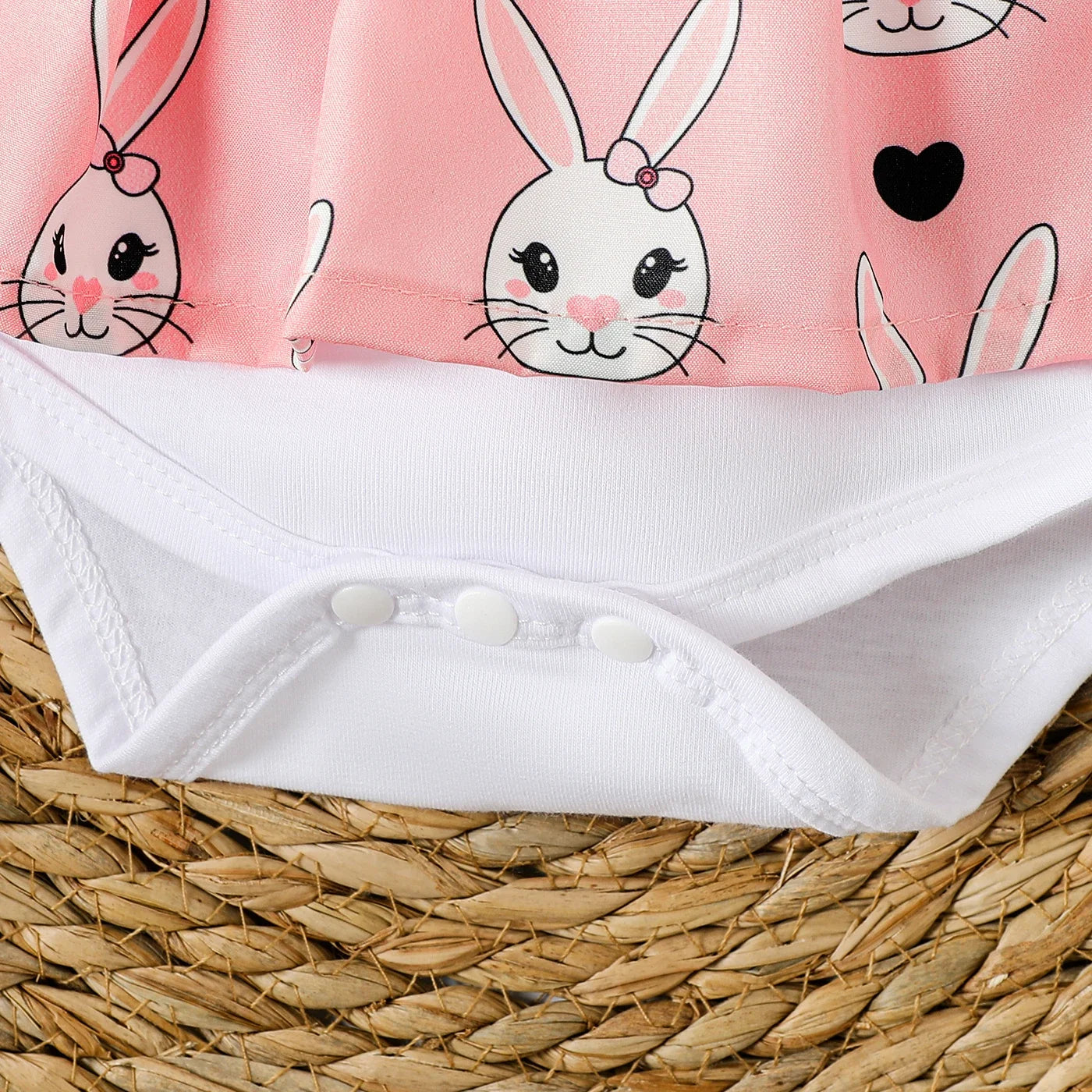 Baby Girl Rabbit Print Flutter-sleeve Faux-two Romper & Headband Set Suitable for Summer Season 2pcs