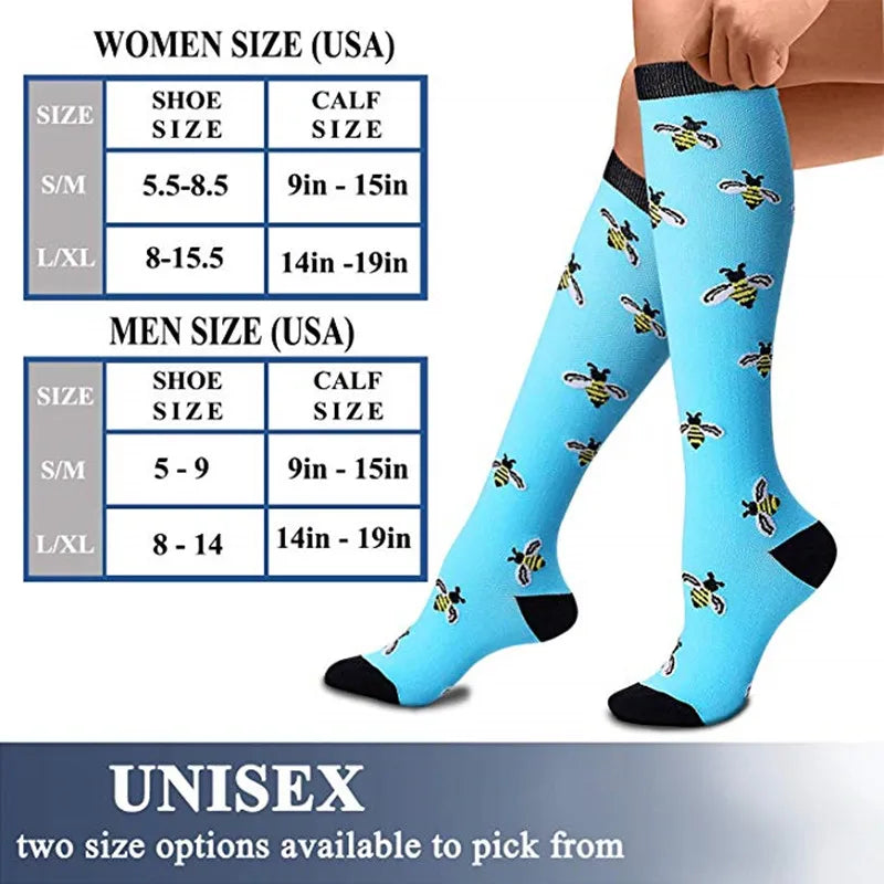 6 PAIRS Flowers Animal Fruit Compression Socks for Men Women Running Nurse Socks Nurses Sport Ladies Lady Womens Running