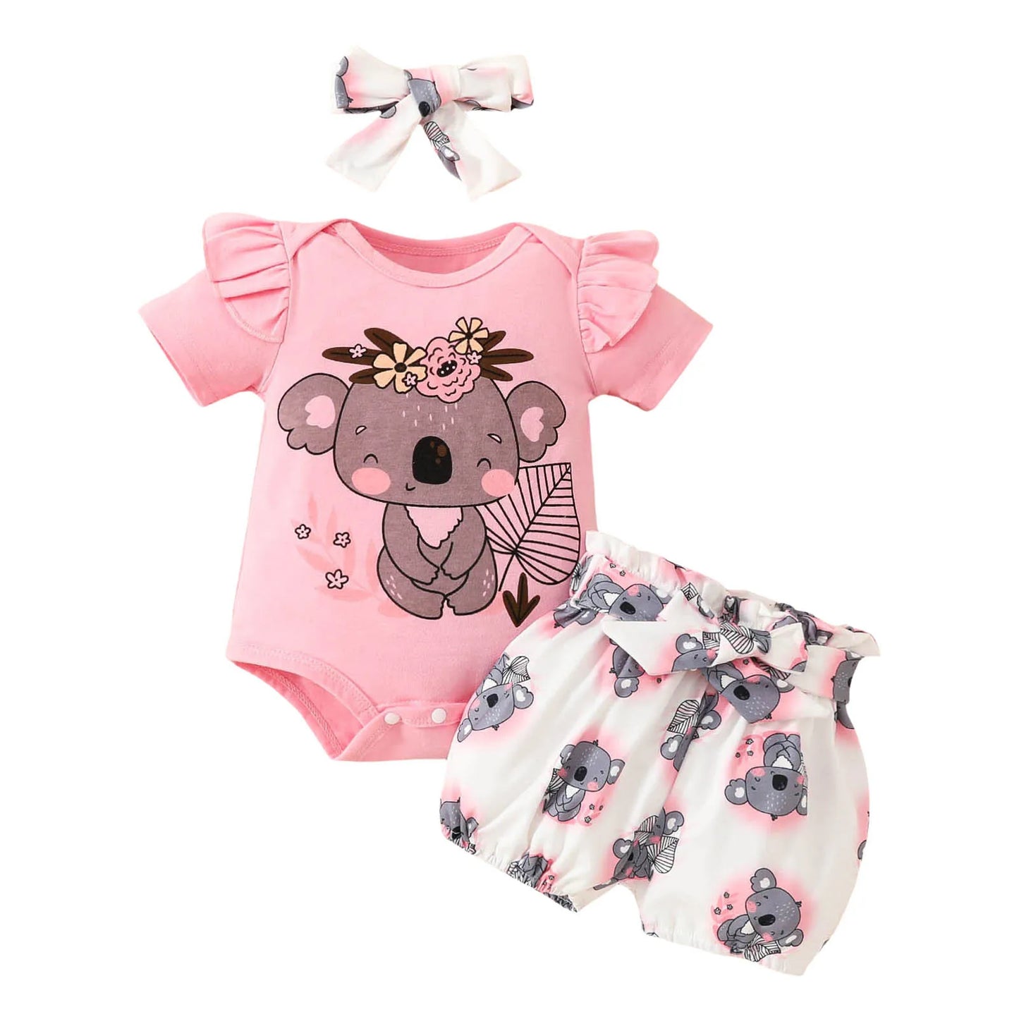 Newborn Baby Girls Clothes Set Cartoon Animal Prints Short Sleeve Romper+Shorts +Headband Summer Lovely 3PCS Outfits 0-2Years