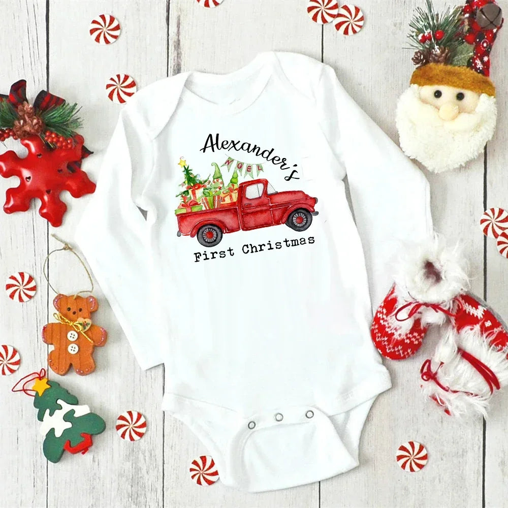 Personalised Baby First Christmas Bodysuits Custom Name Newborn Clothes Boys Girls Long Sleeve Jumpsuit Xmas Party Infant Outfit