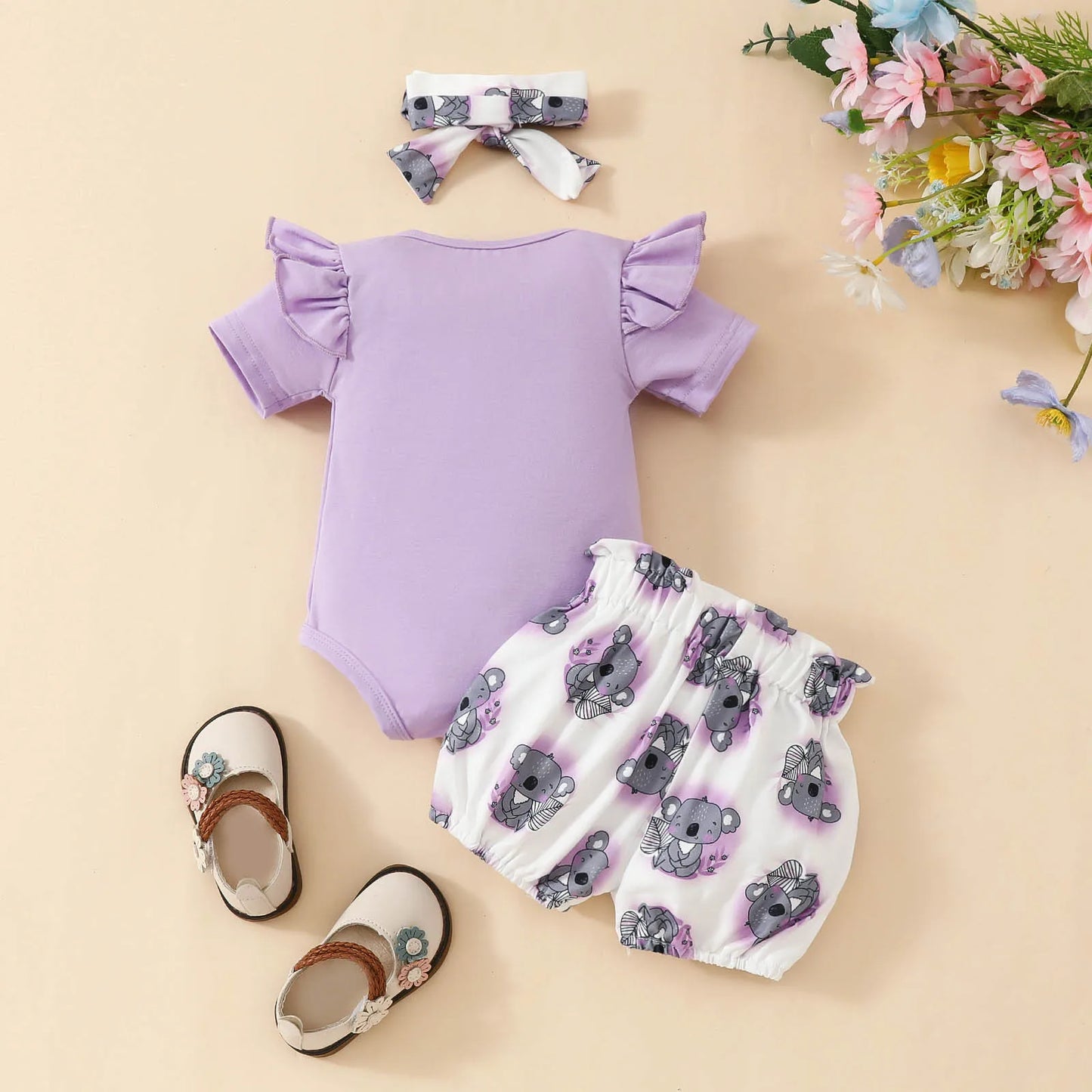 Newborn Baby Girls Clothes Set Cartoon Animal Prints Short Sleeve Romper+Shorts +Headband Summer Lovely 3PCS Outfits 0-2Years