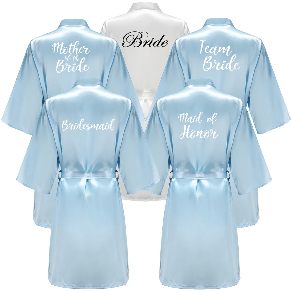 Blue Women Bathrobe White Letter Bride Bridesmaid Mother Maid of Honor Get Ready Bridal Party Robes Gifts Dressing Gown